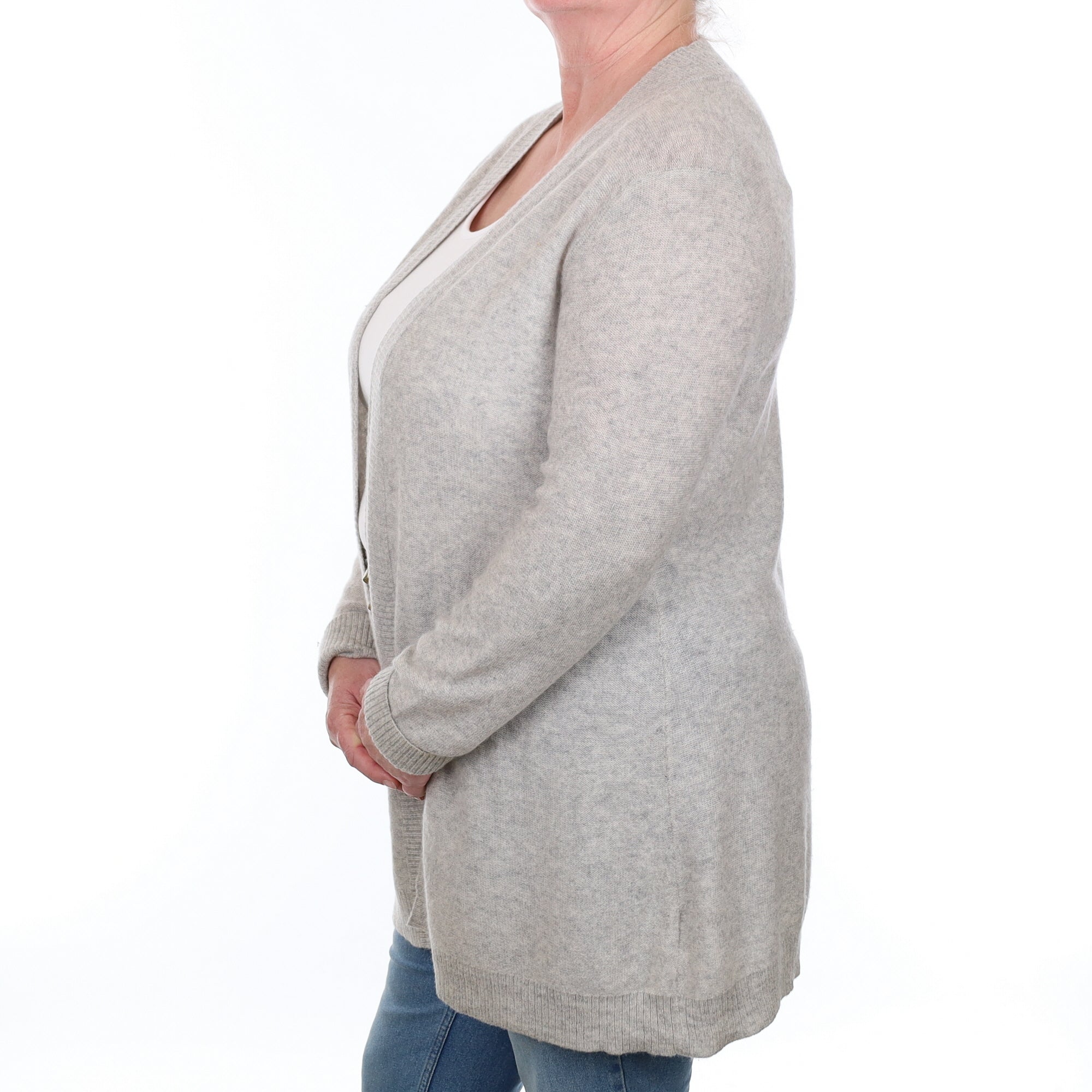 Smoke Grey Cashmere 3/4 Sleeved Edge to Edge Cardigan Extra Large