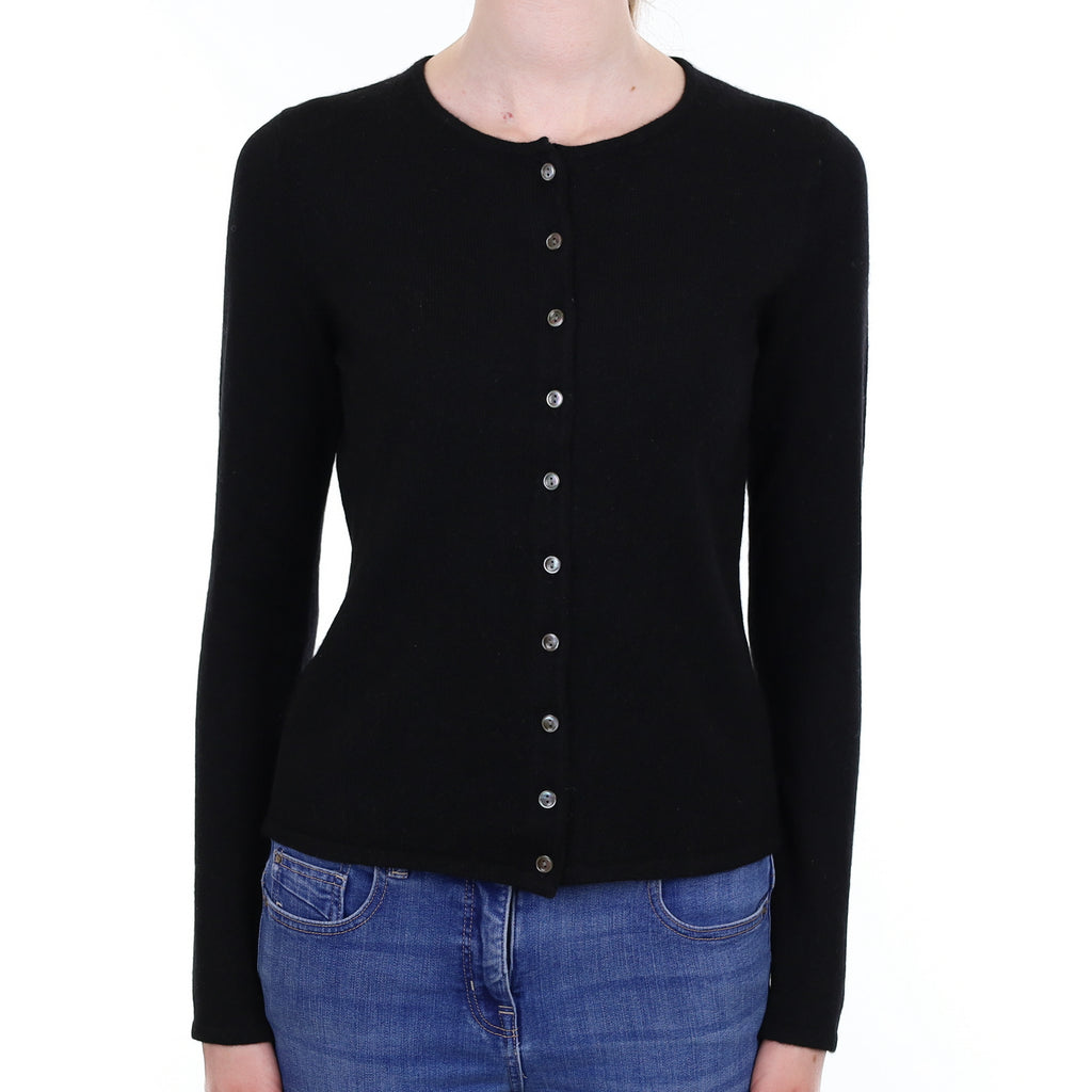 Black Cashmere Crew Neck Cardigan Extra Small