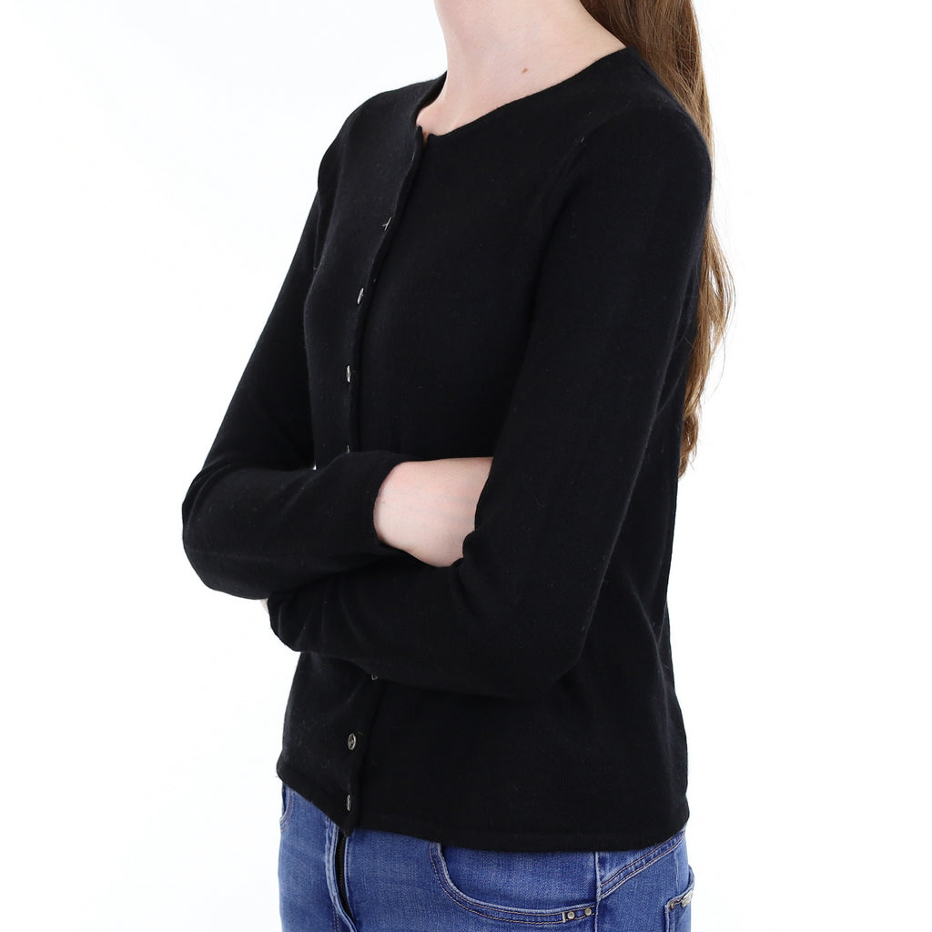 Black Cashmere Crew Neck Cardigan Extra Small