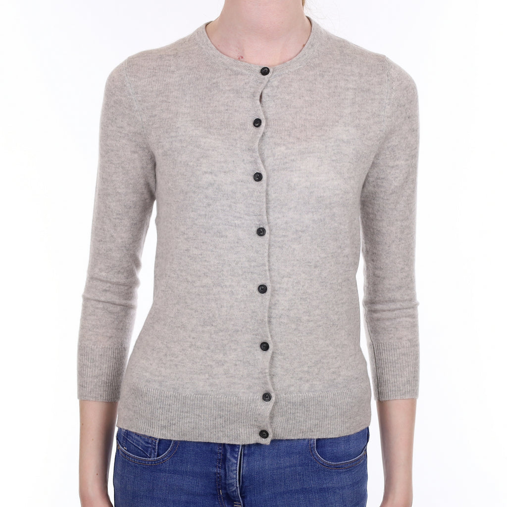 Smoke Grey Cashmere Crew Neck Cardigan Extra Small