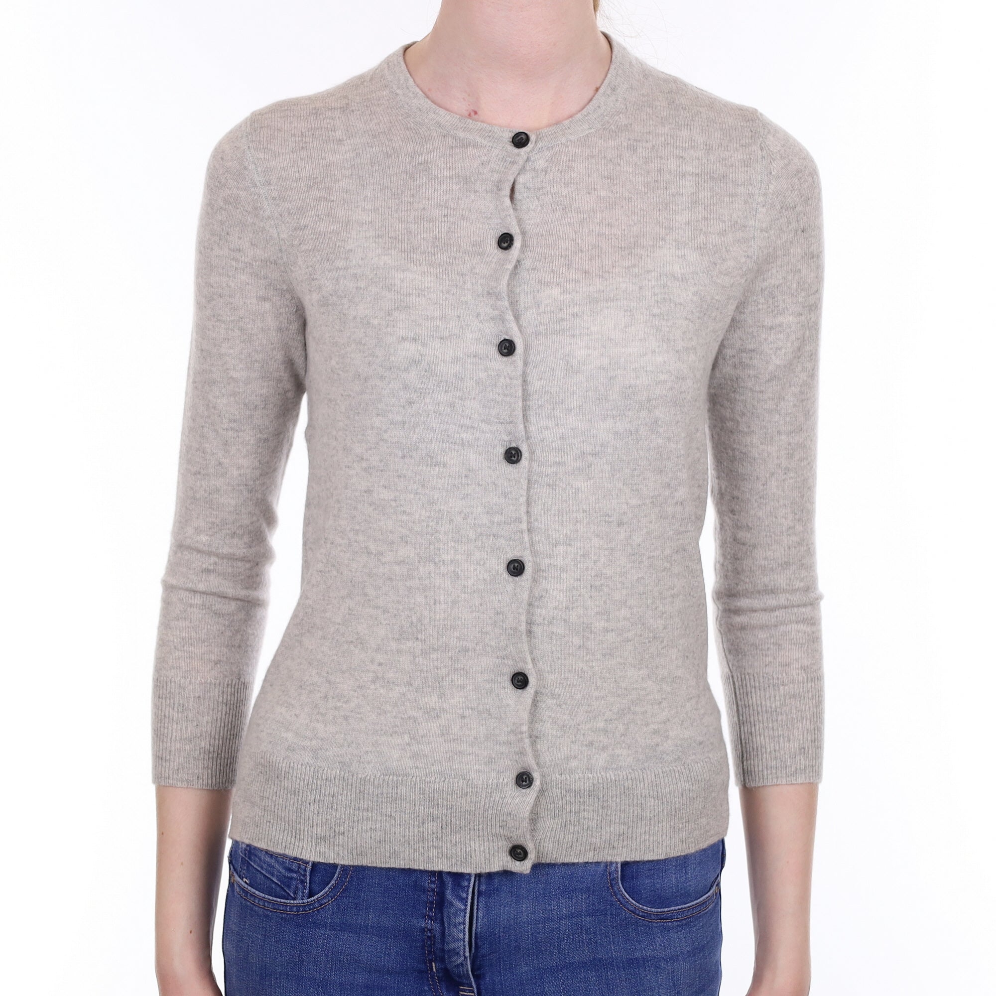 Smoke Grey Cashmere Crew Neck Cardigan Extra Small