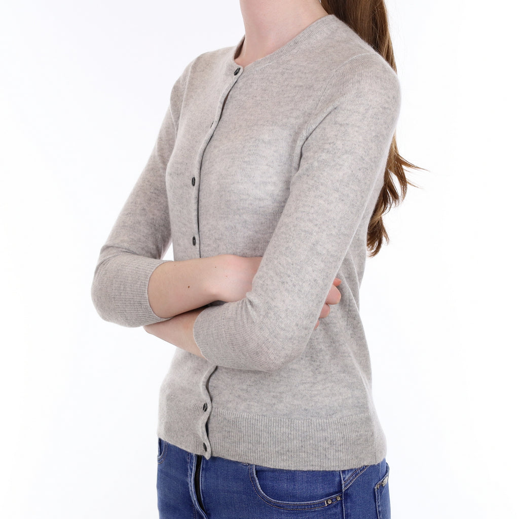 Smoke Grey Cashmere Crew Neck Cardigan Extra Small