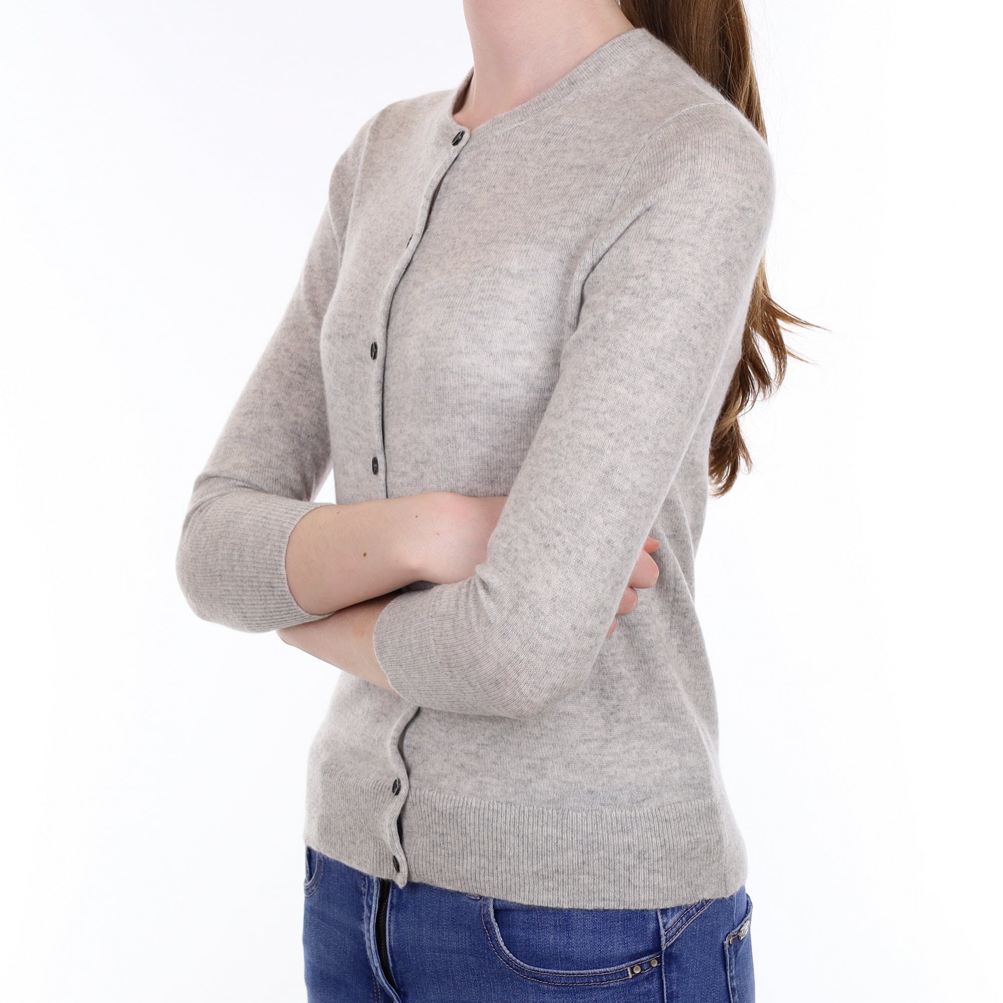 Smoke Grey Cashmere Crew Neck Cardigan Extra Small