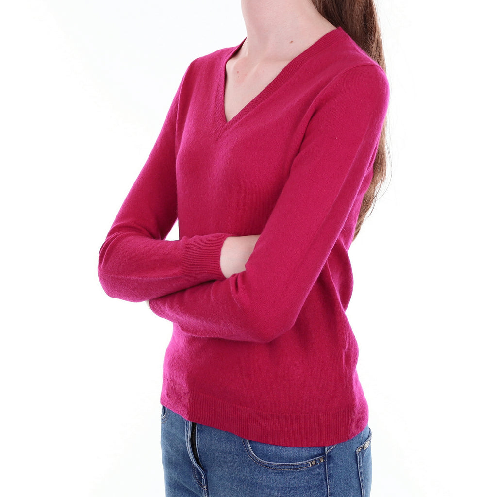 Cherry Pink Cashmere V Neck Jumper Extra Small