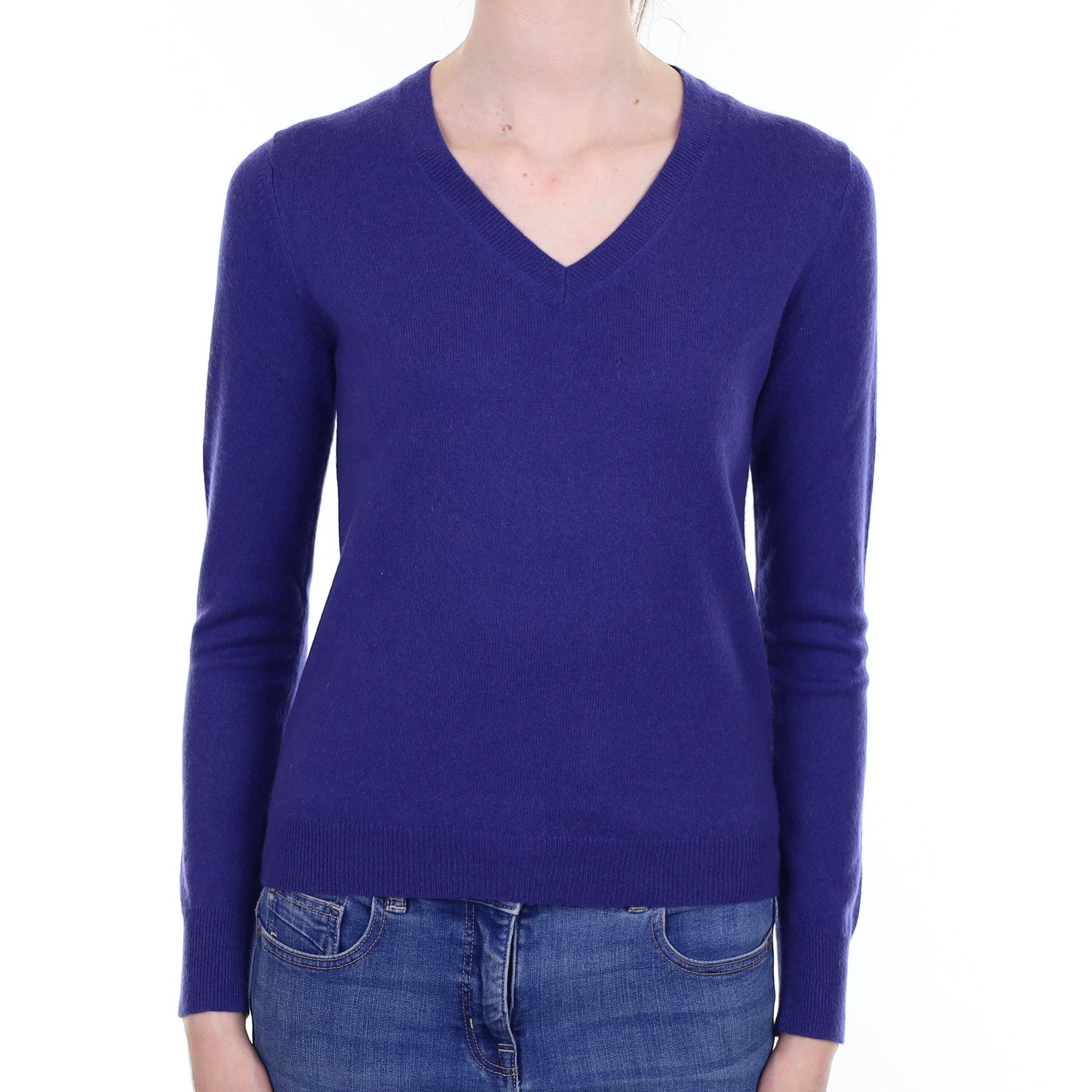 Indigo Blue Cashmere V Neck Jumper Extra Small
