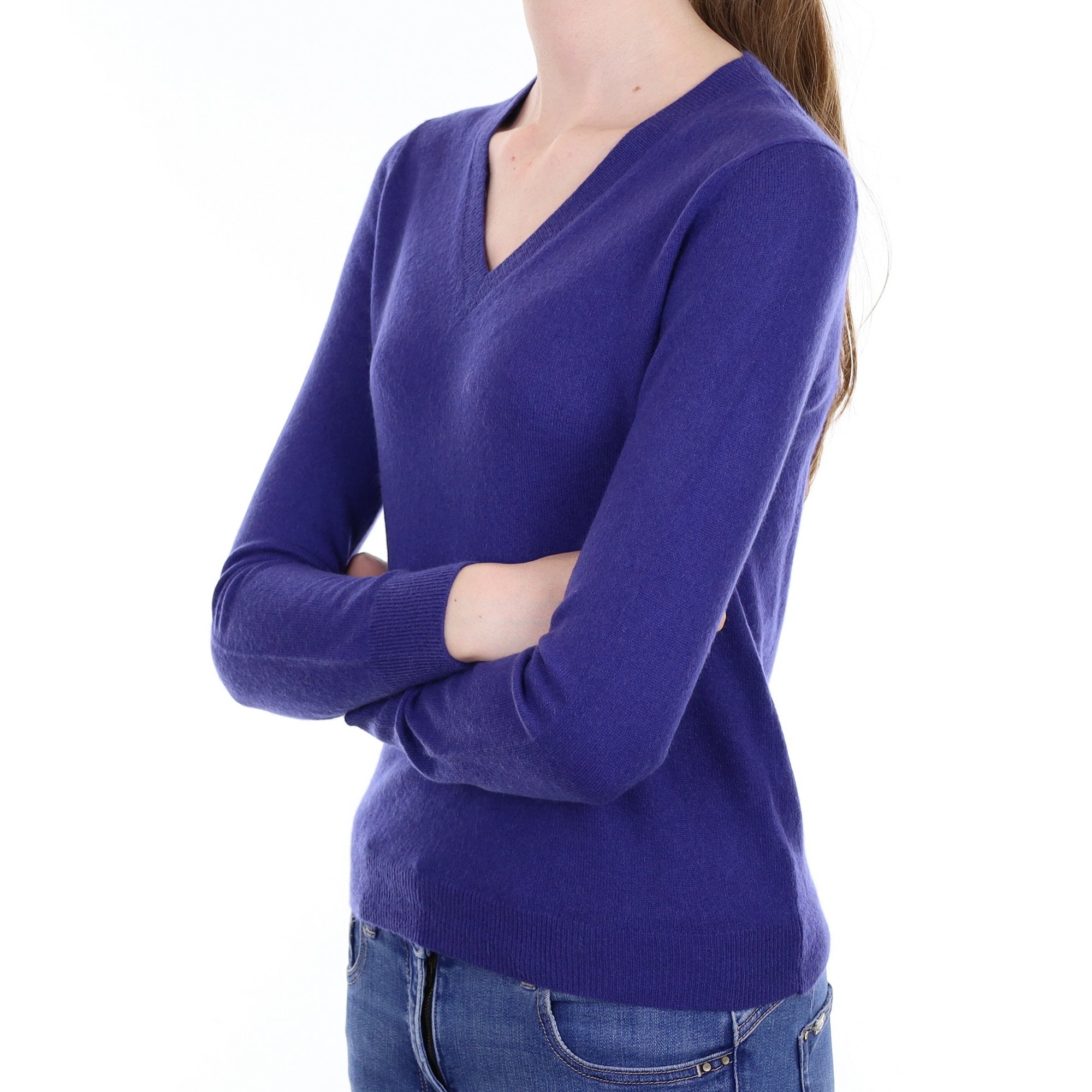 Indigo Blue Cashmere V Neck Jumper Extra Small