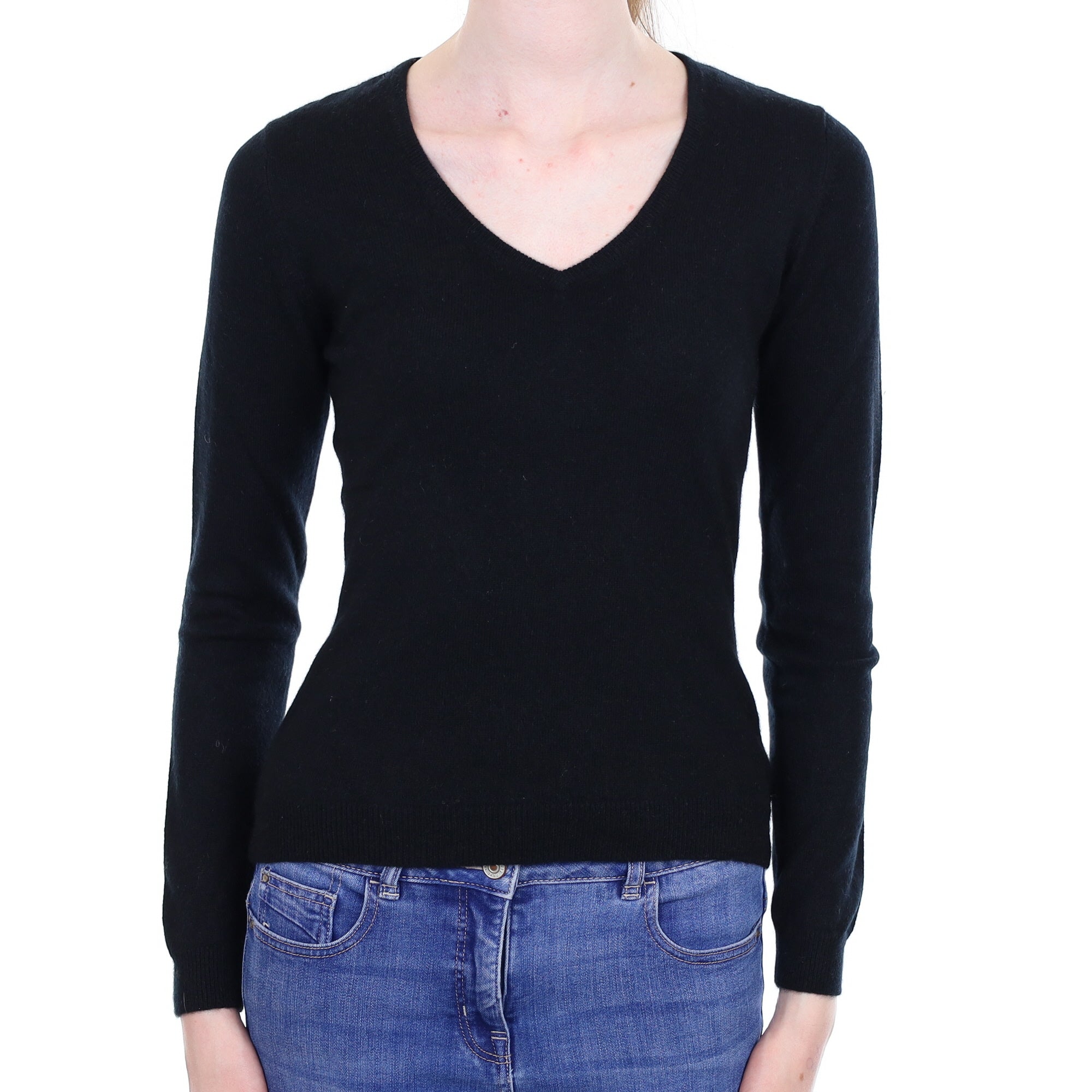 Black Cashmere V Neck Jumper Extra Small