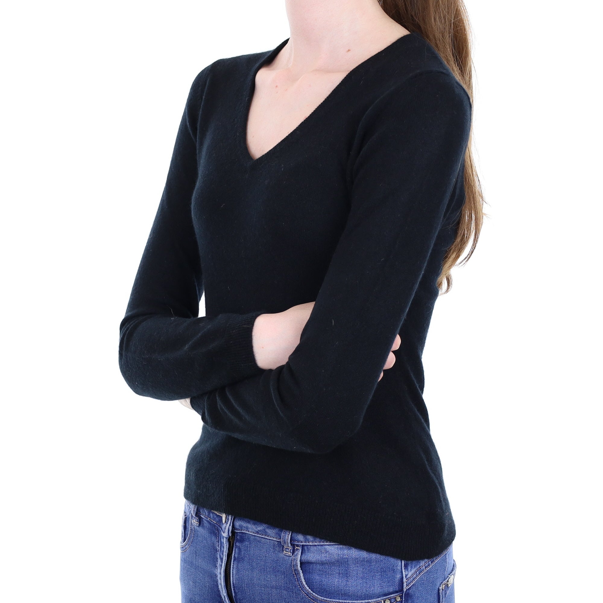 Black Cashmere V Neck Jumper Extra Small