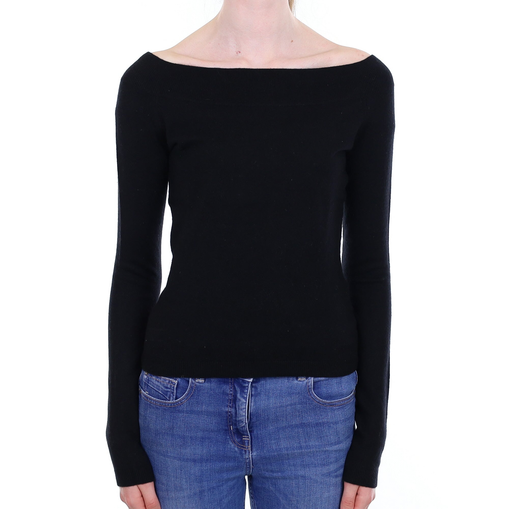 Black Cashmere Boat Neck Jumper Extra Small