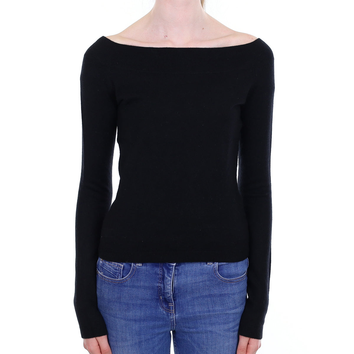 Black Cashmere Boat Neck Jumper Extra Small