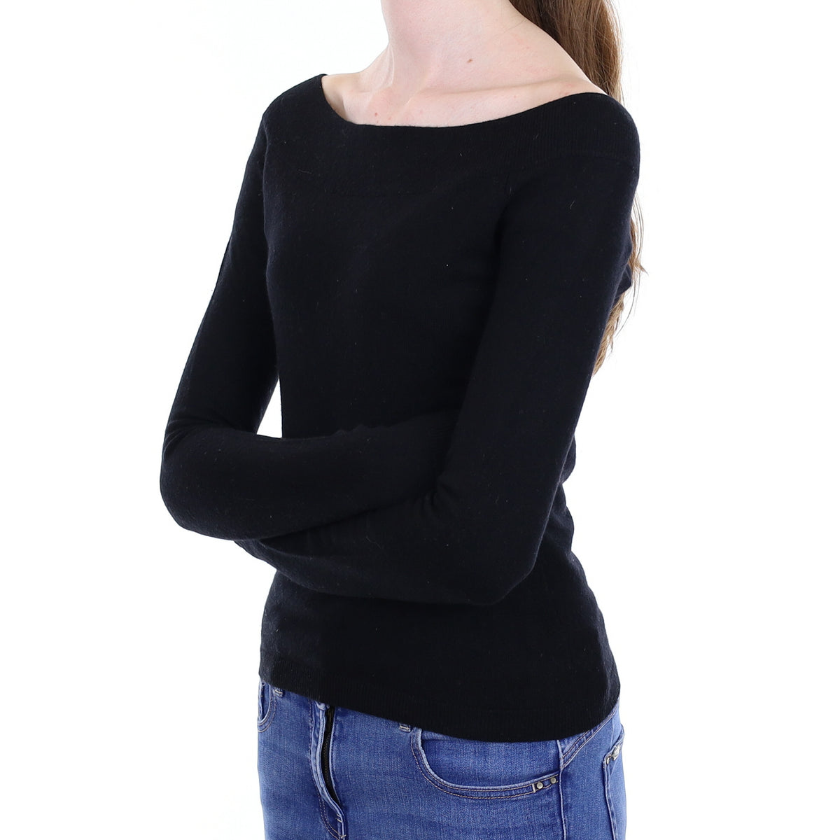 Black Cashmere Boat Neck Jumper Extra Small