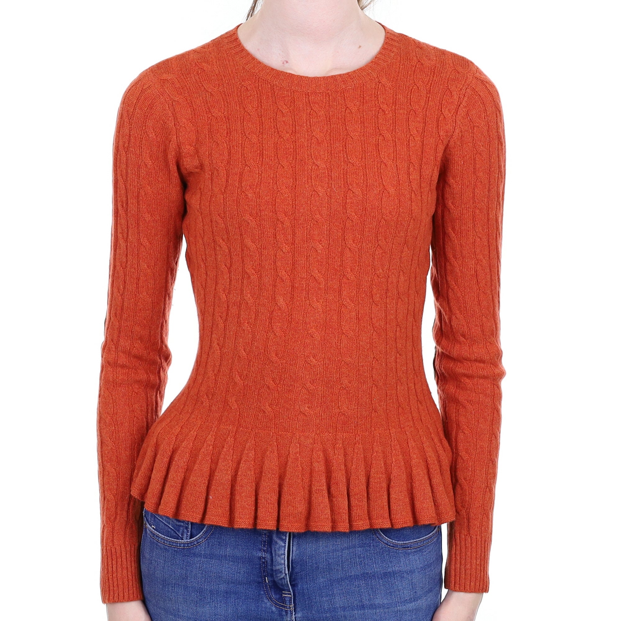 Burt Orange Cable Cashmere Crew Neck Jumper Extra Small