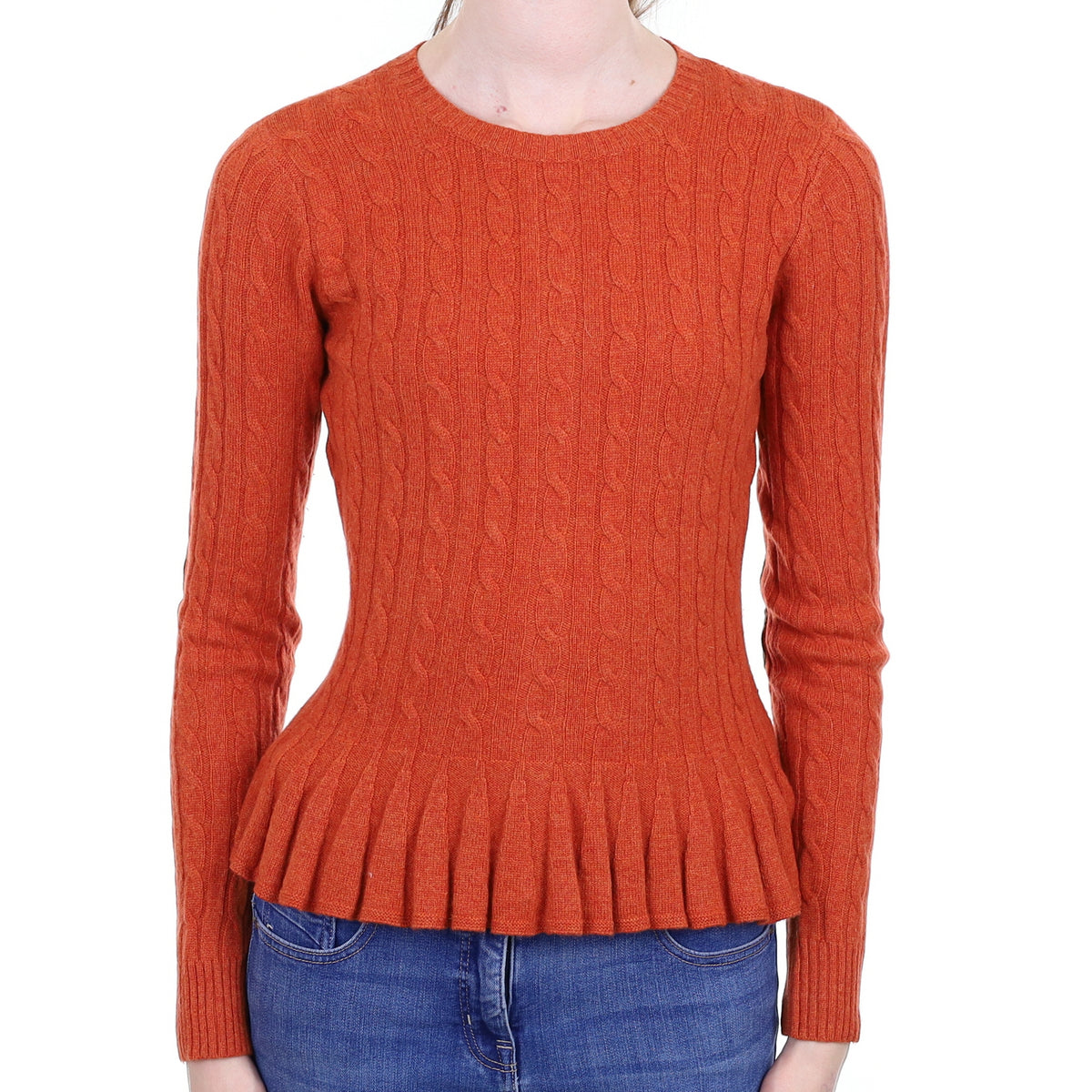 Burt Orange Cable Cashmere Crew Neck Jumper Extra Small