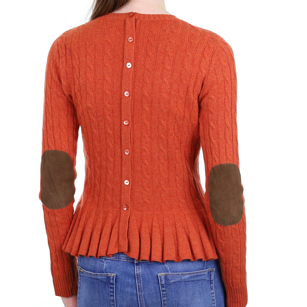 Burt Orange Cable Cashmere Crew Neck Jumper Extra Small