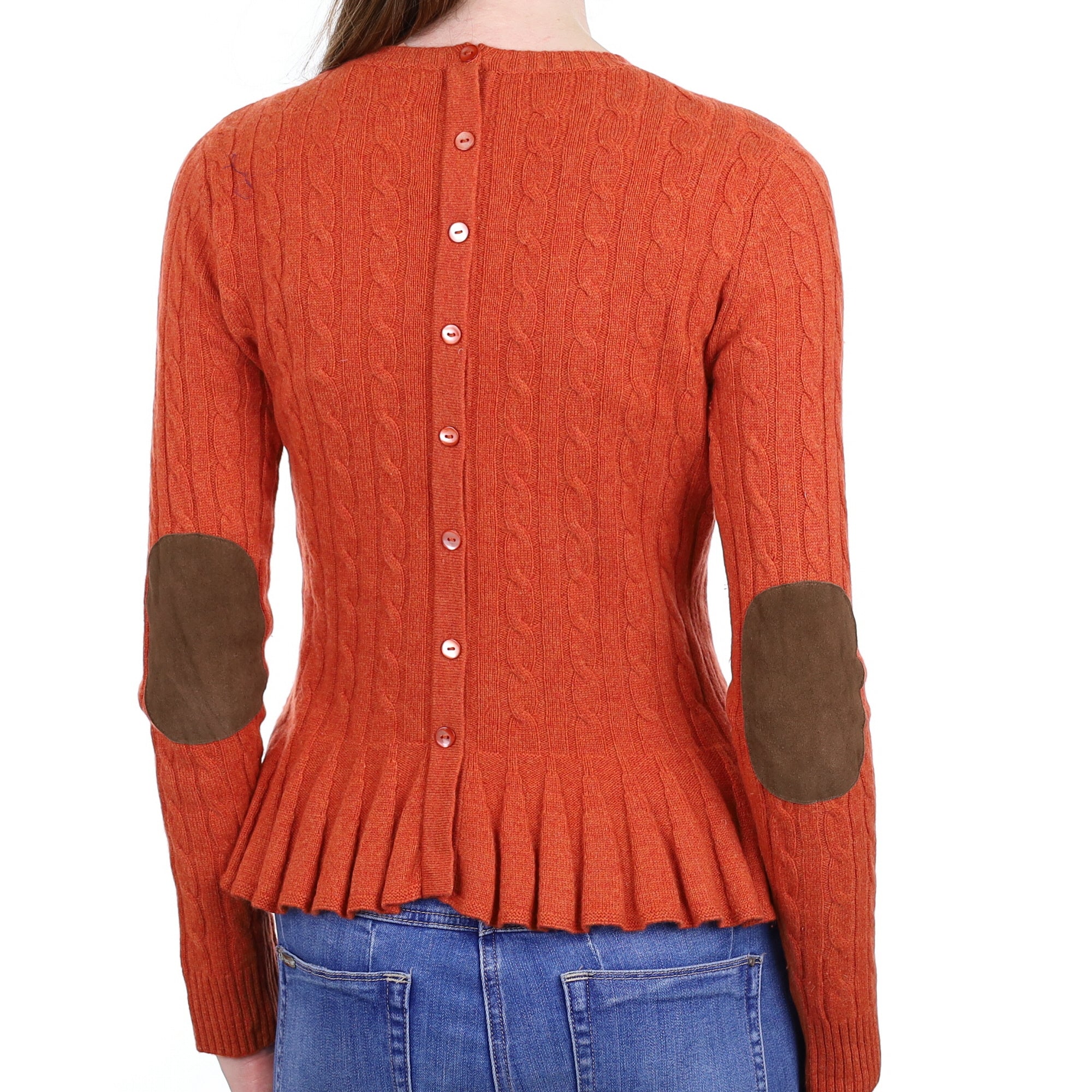 Burt Orange Cable Cashmere Crew Neck Jumper Extra Small