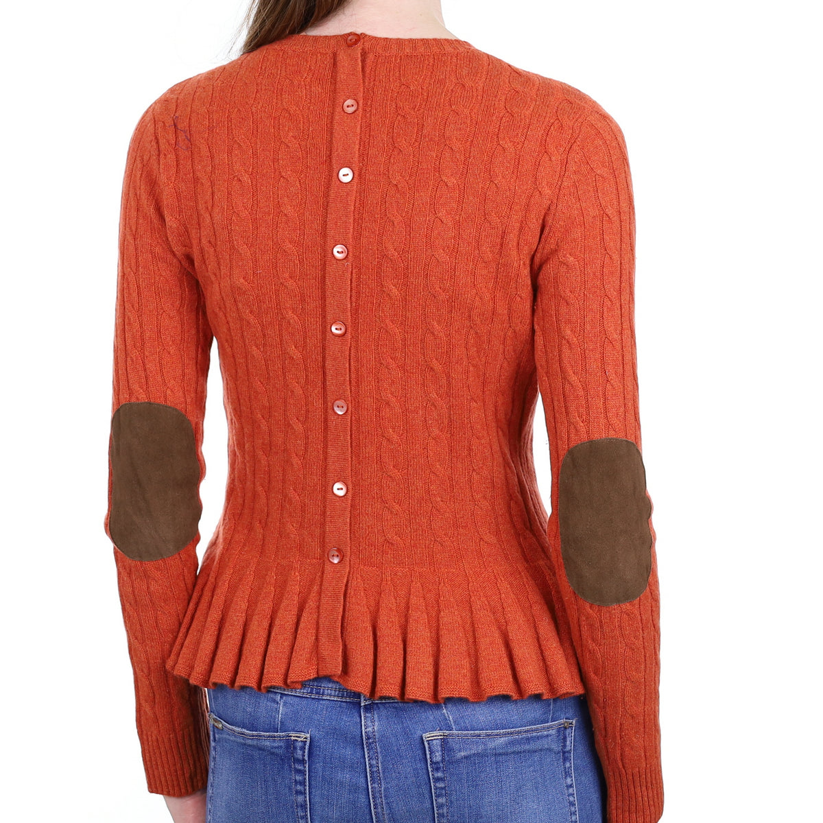 Burt Orange Cable Cashmere Crew Neck Jumper Extra Small
