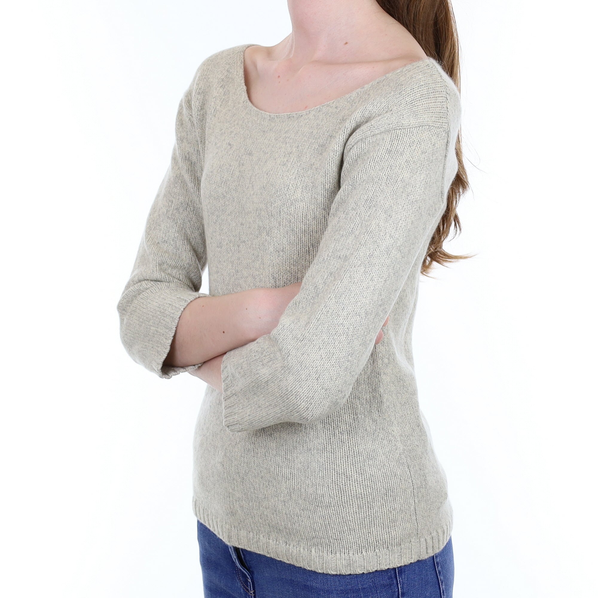 Theory Smoke Grey Chunky Cashmere 3/4 Sleeve Slash Neck Jumper Extra Small