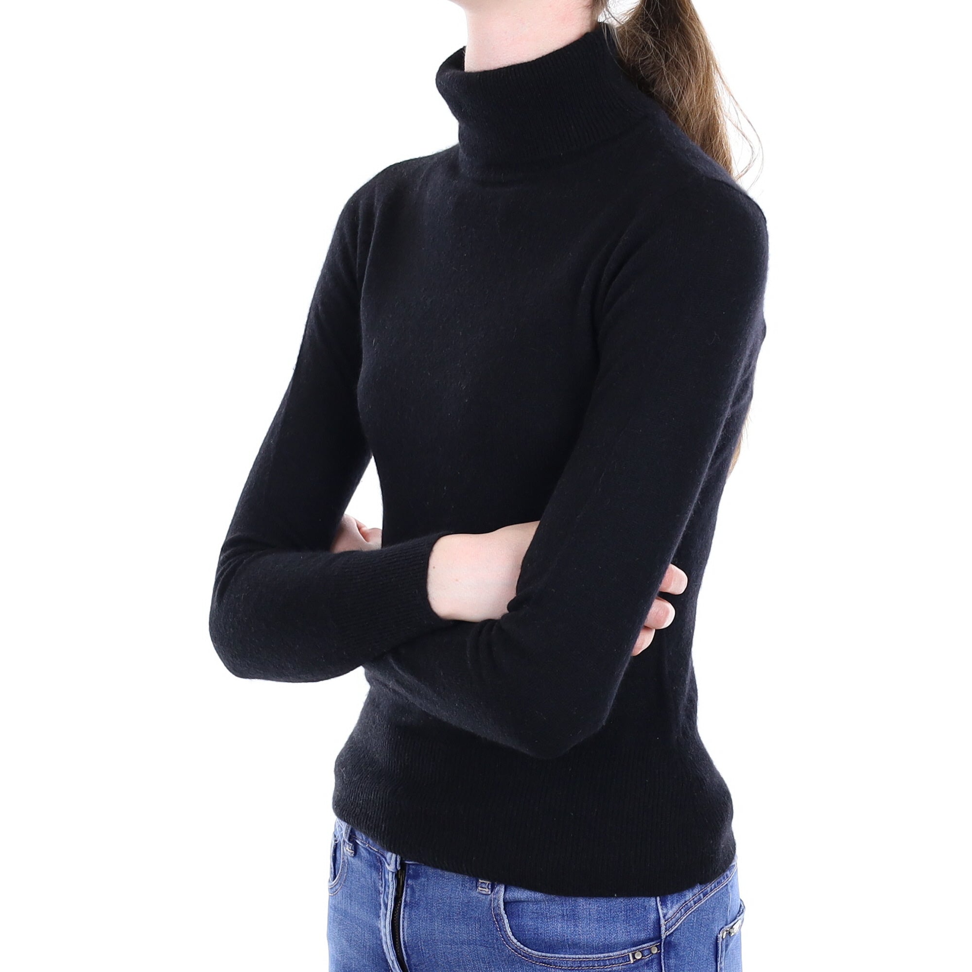 Black Cashmere Polo Neck Jumper Extra Small