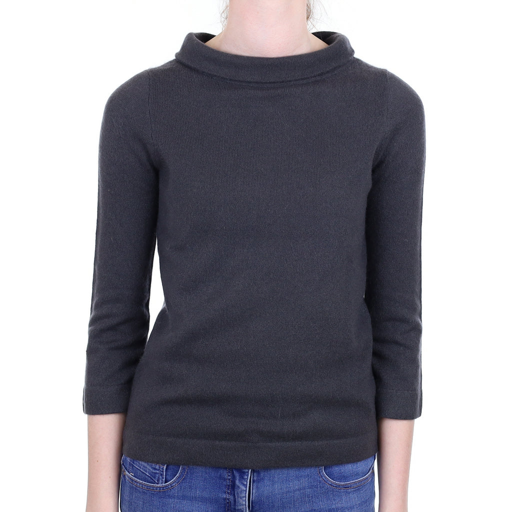 Graphite Grey Cashmere 3/4 Sleeve Funnel Neck Jumper Extra Small