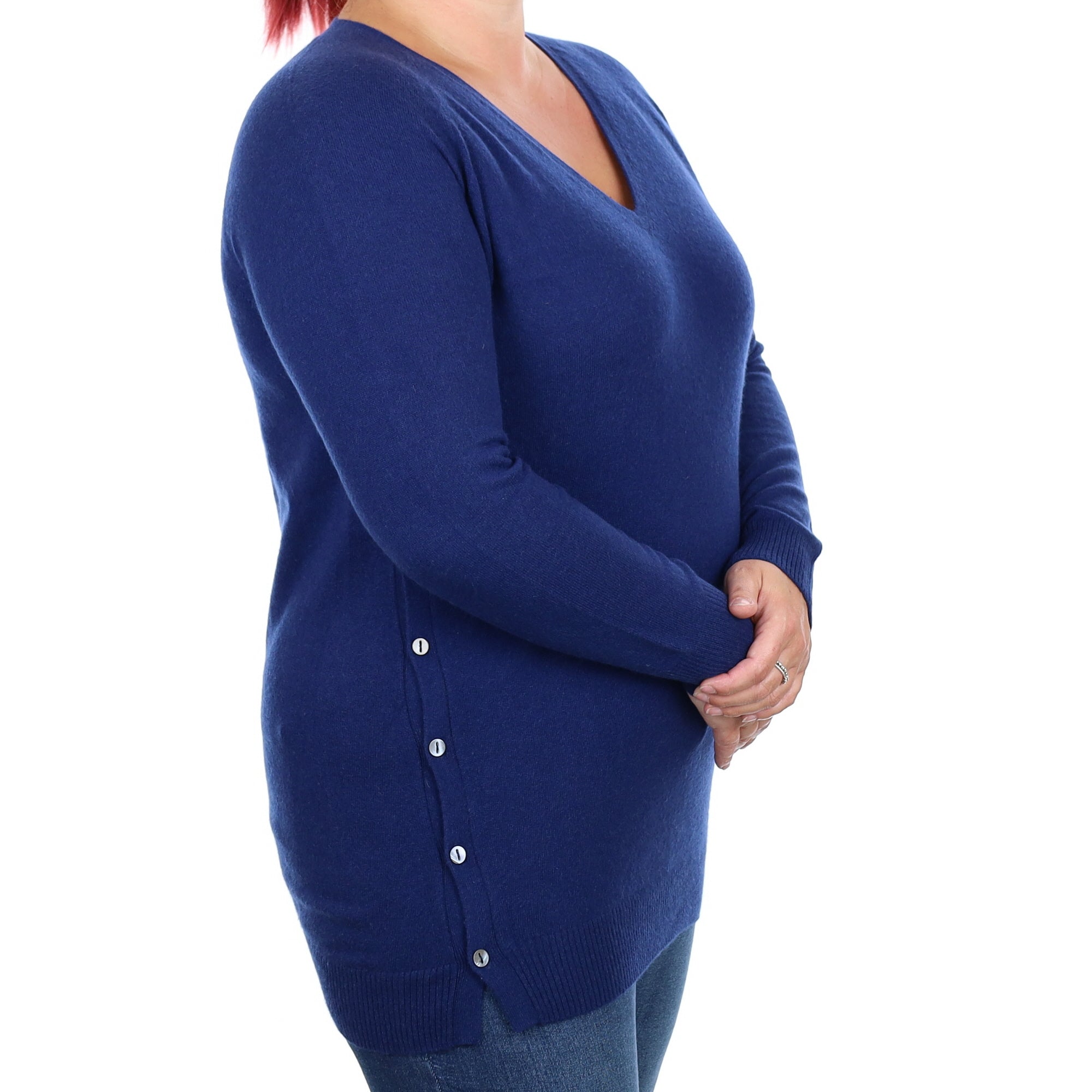 French Navy Cashmere V Neck Jumper Large