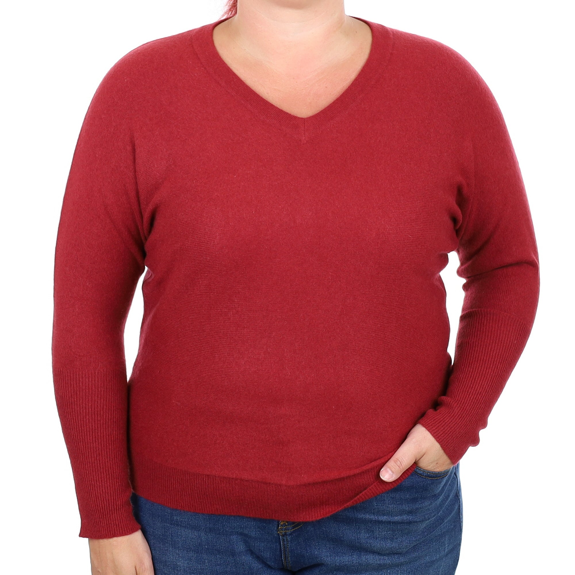 Brick Red Cashmere V Neck Jumper Large