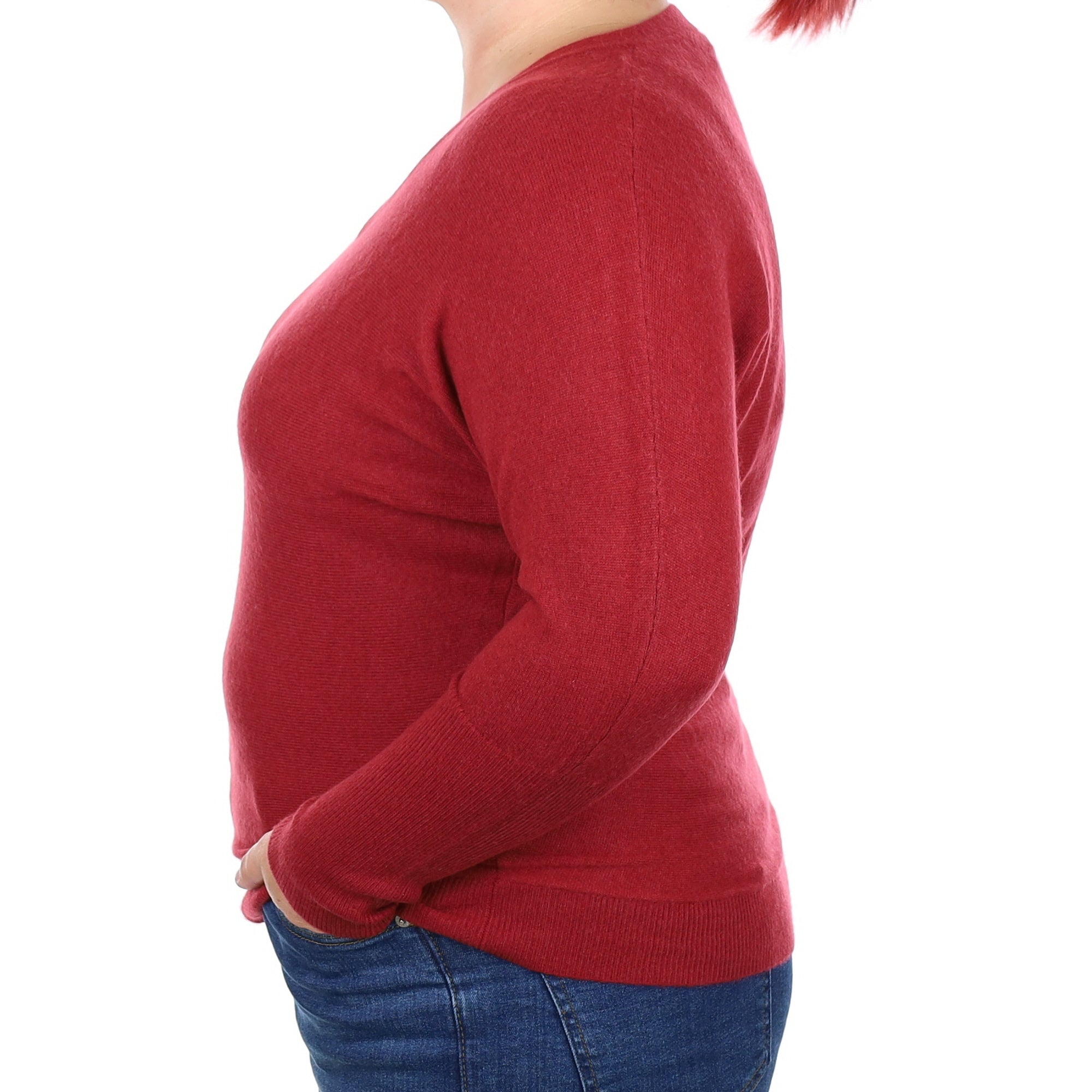 Brick Red Cashmere V Neck Jumper Large