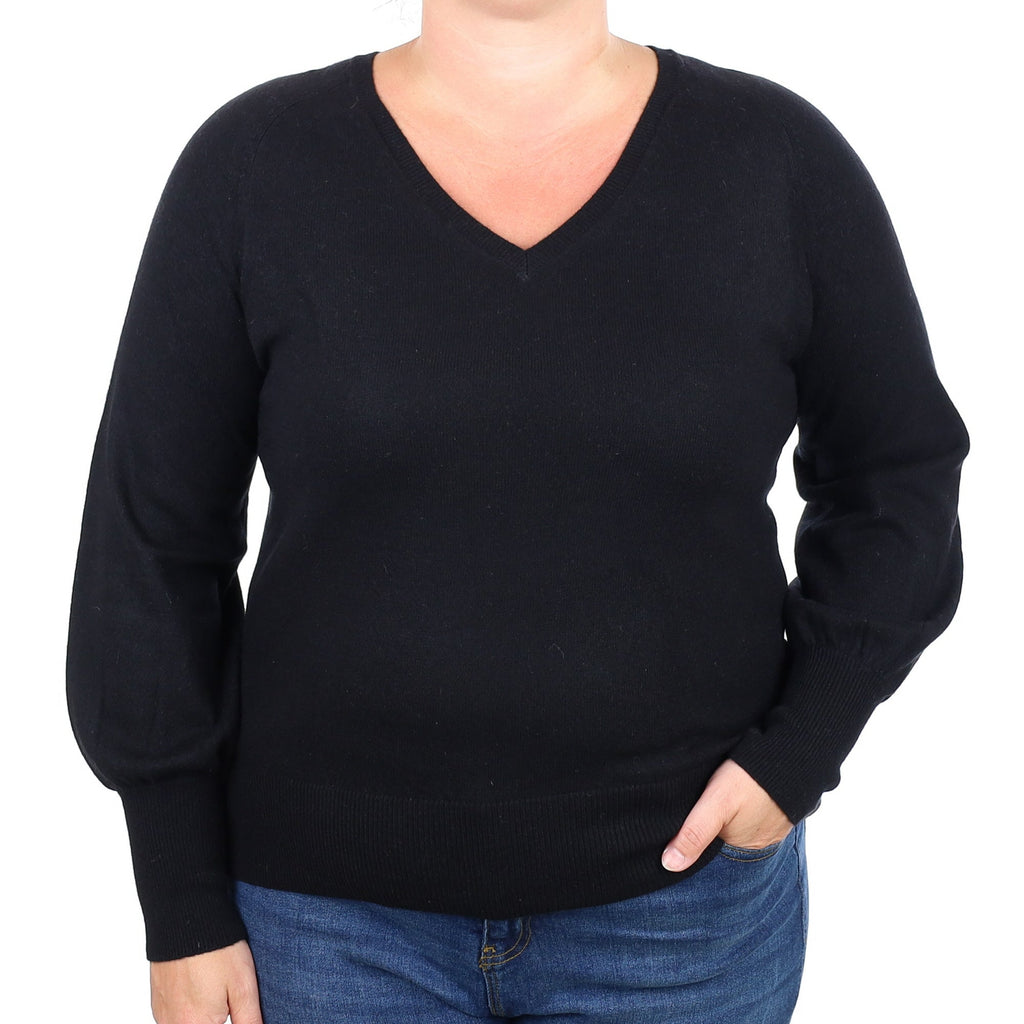 Black Cashmere V Neck Jumper Large