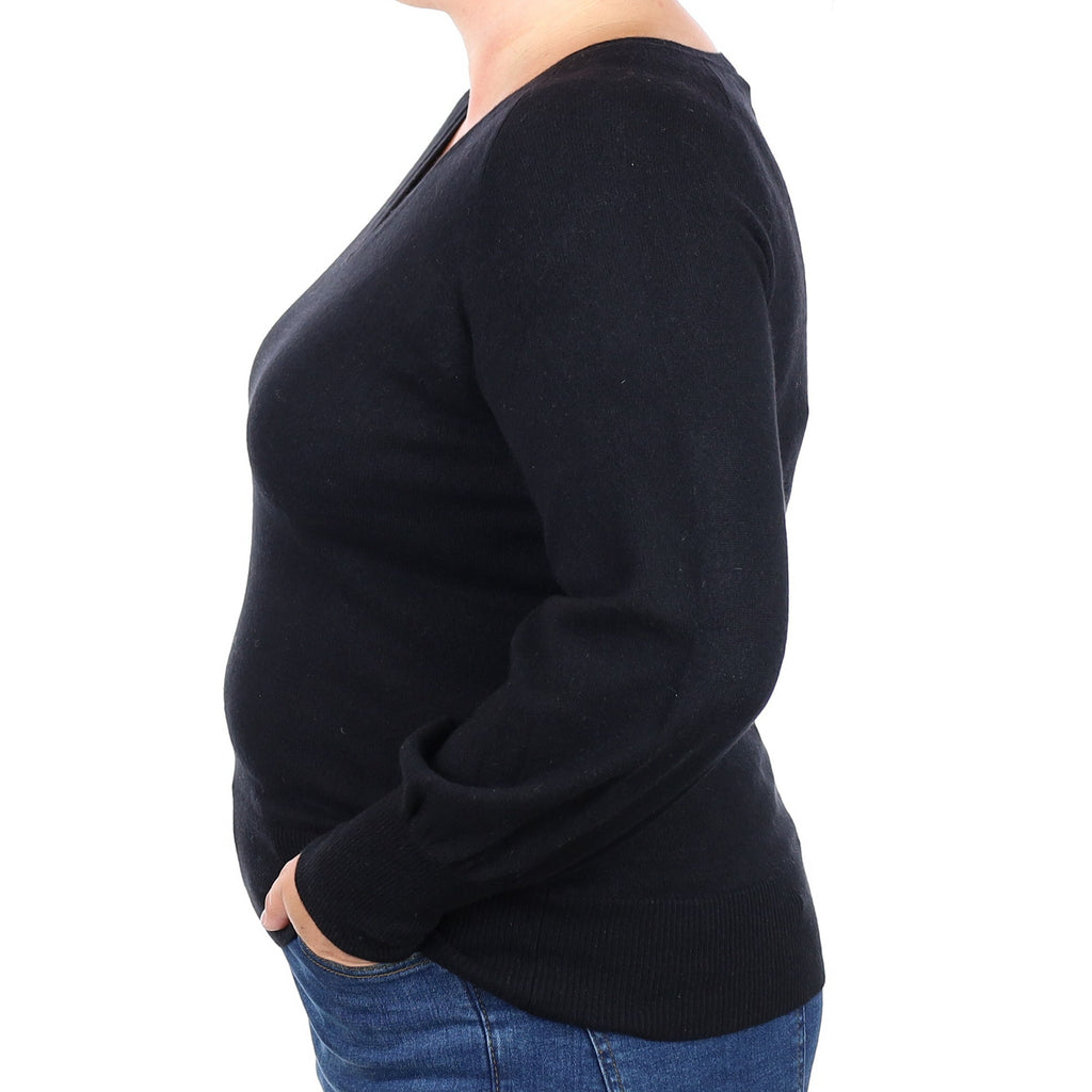Black Cashmere V Neck Jumper Large