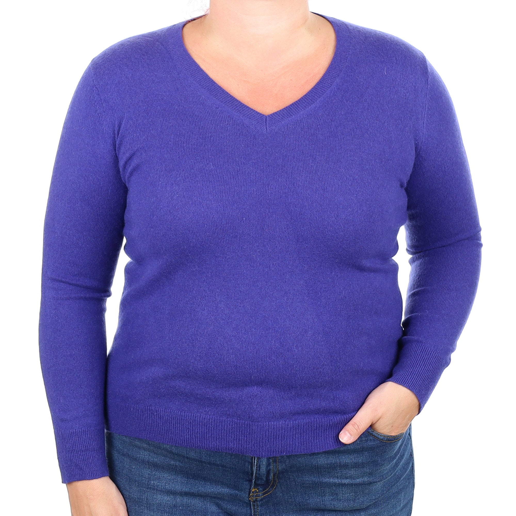 Indigo Blue Cashmere V Neck Jumper Large