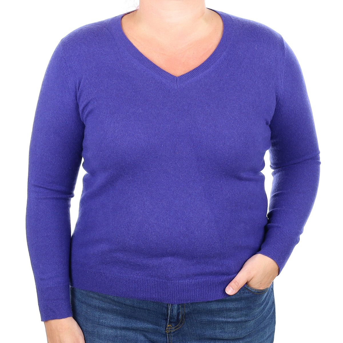 Indigo Blue Cashmere V Neck Jumper Large