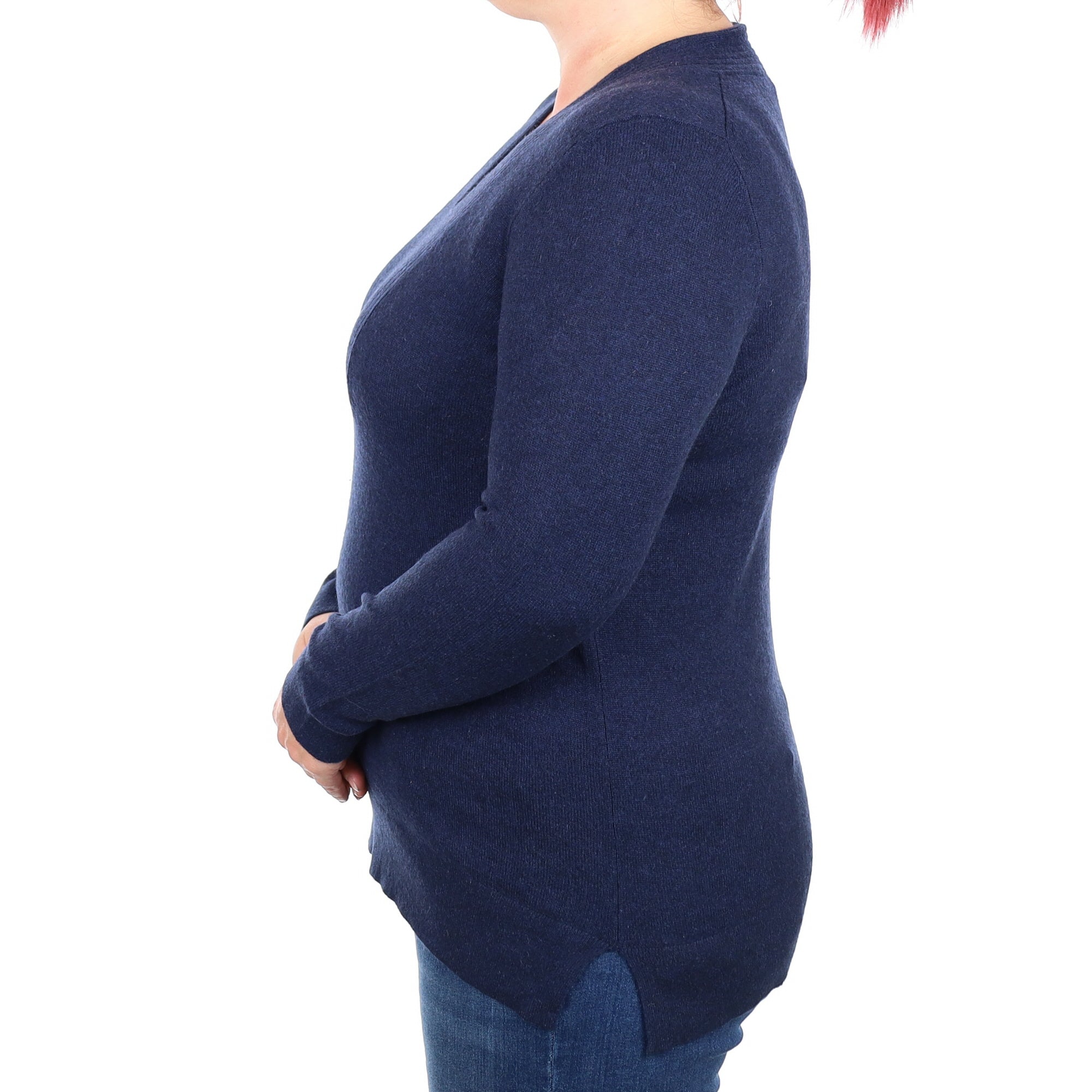 Navy Cashmere V Neck Jumper Large