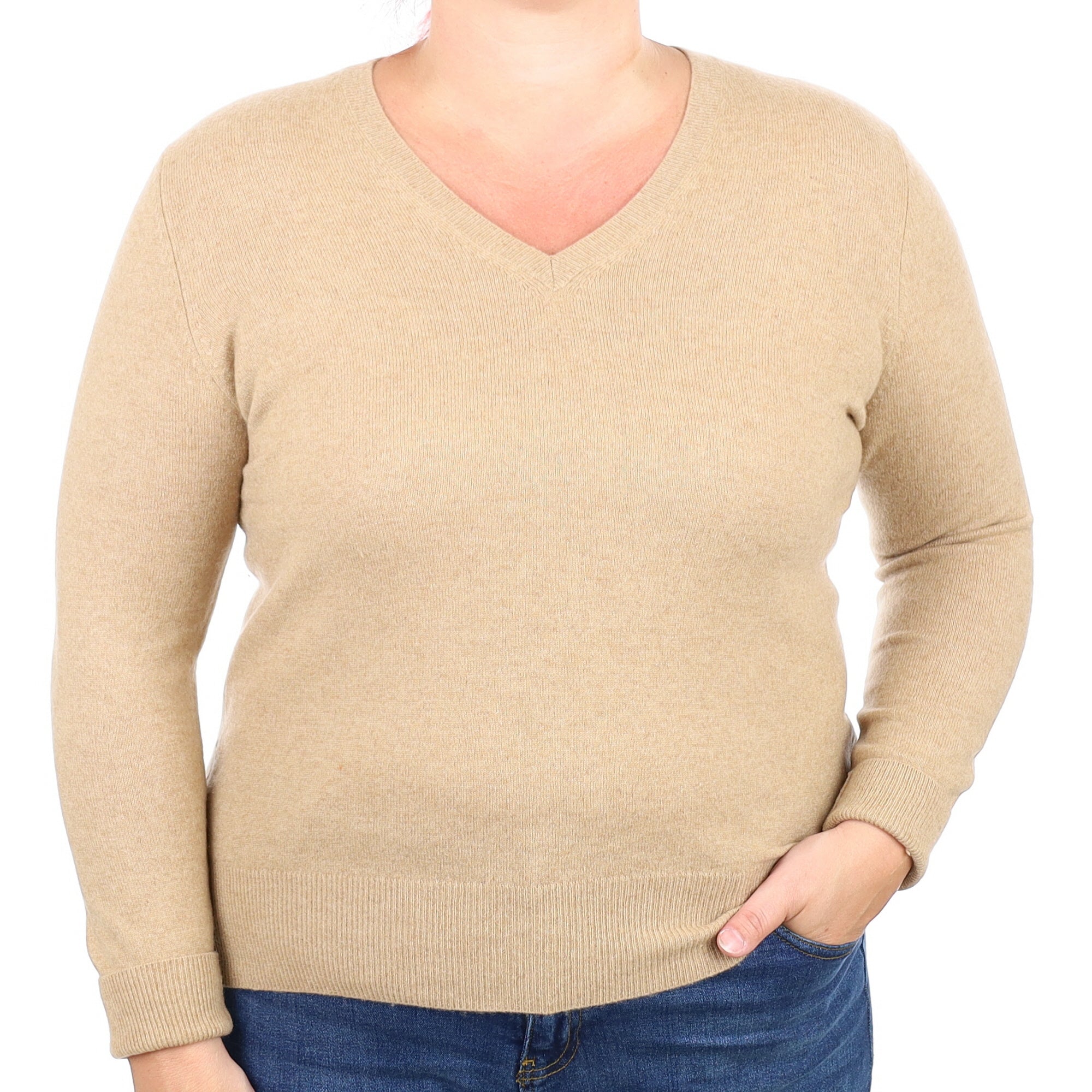Caramel Cashmere V Neck Jumper Large