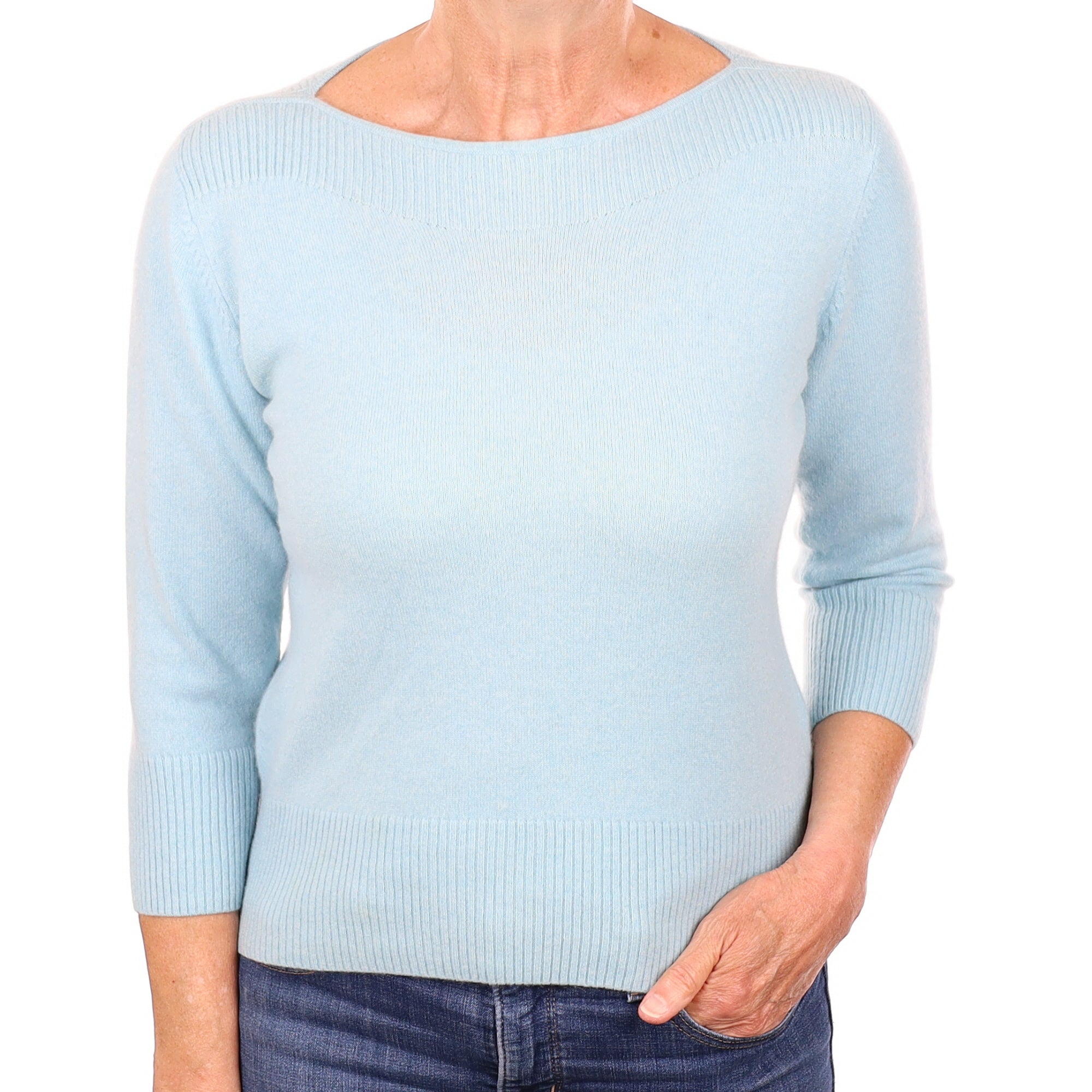 Pale Aqua Cashmere Boat Neck Jumper Medium