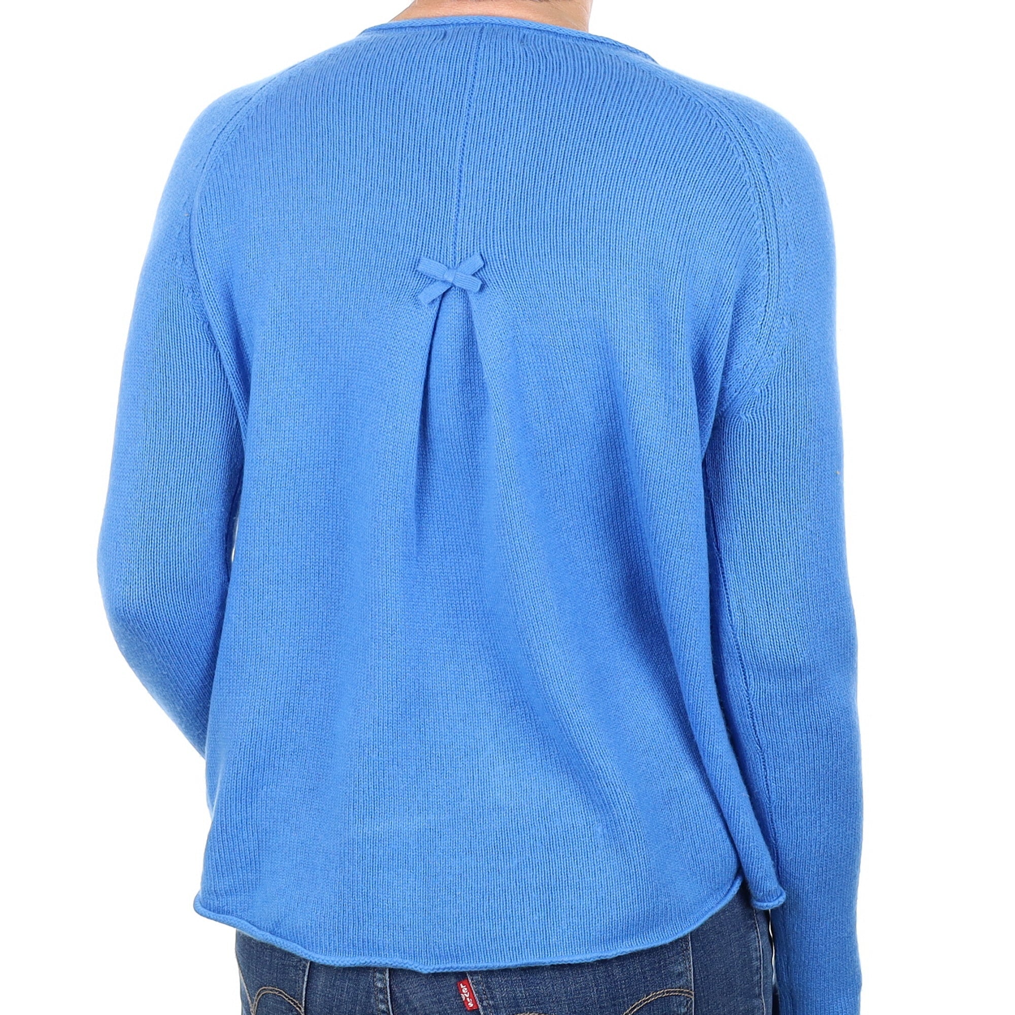 Cornflower Blue Bow Detail Cashmere Crew Neck Cardigan Medium