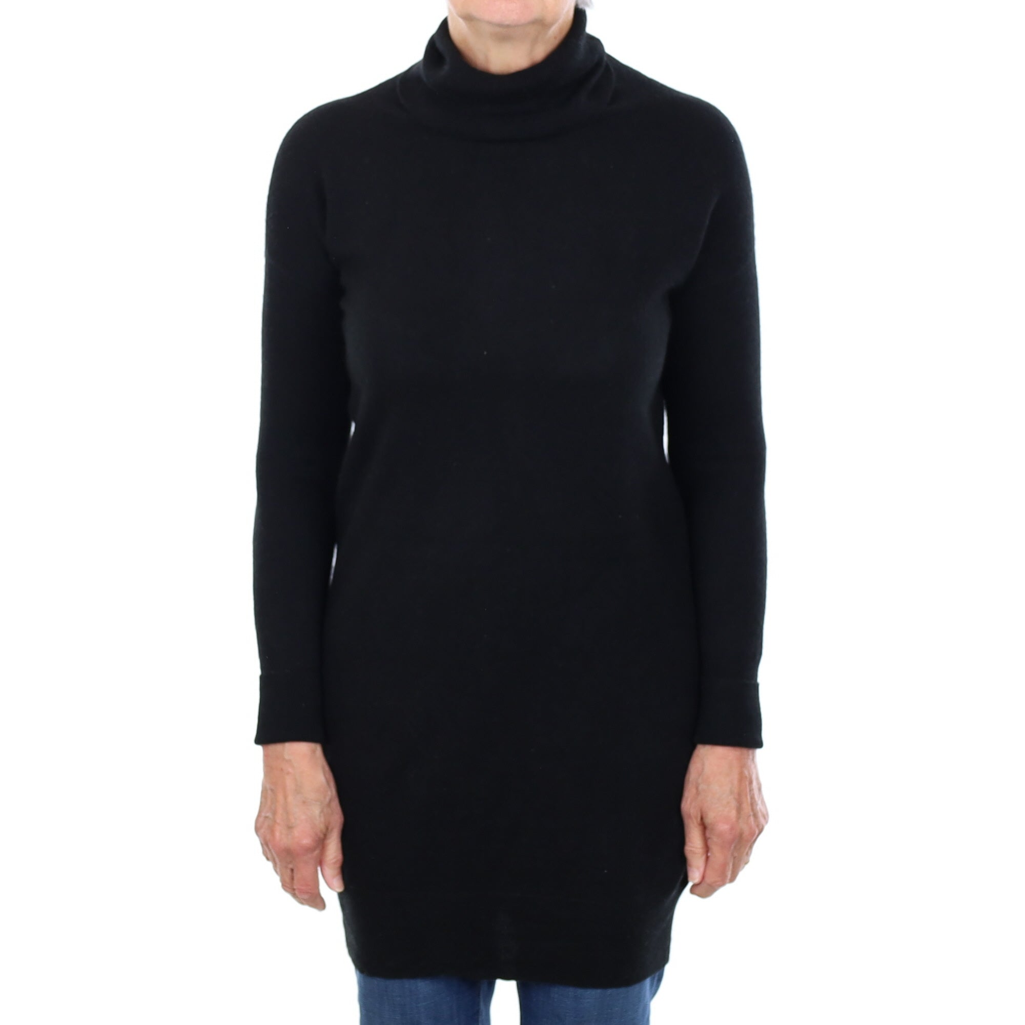 Black Cashmere Longline Polo Neck Jumper Medium