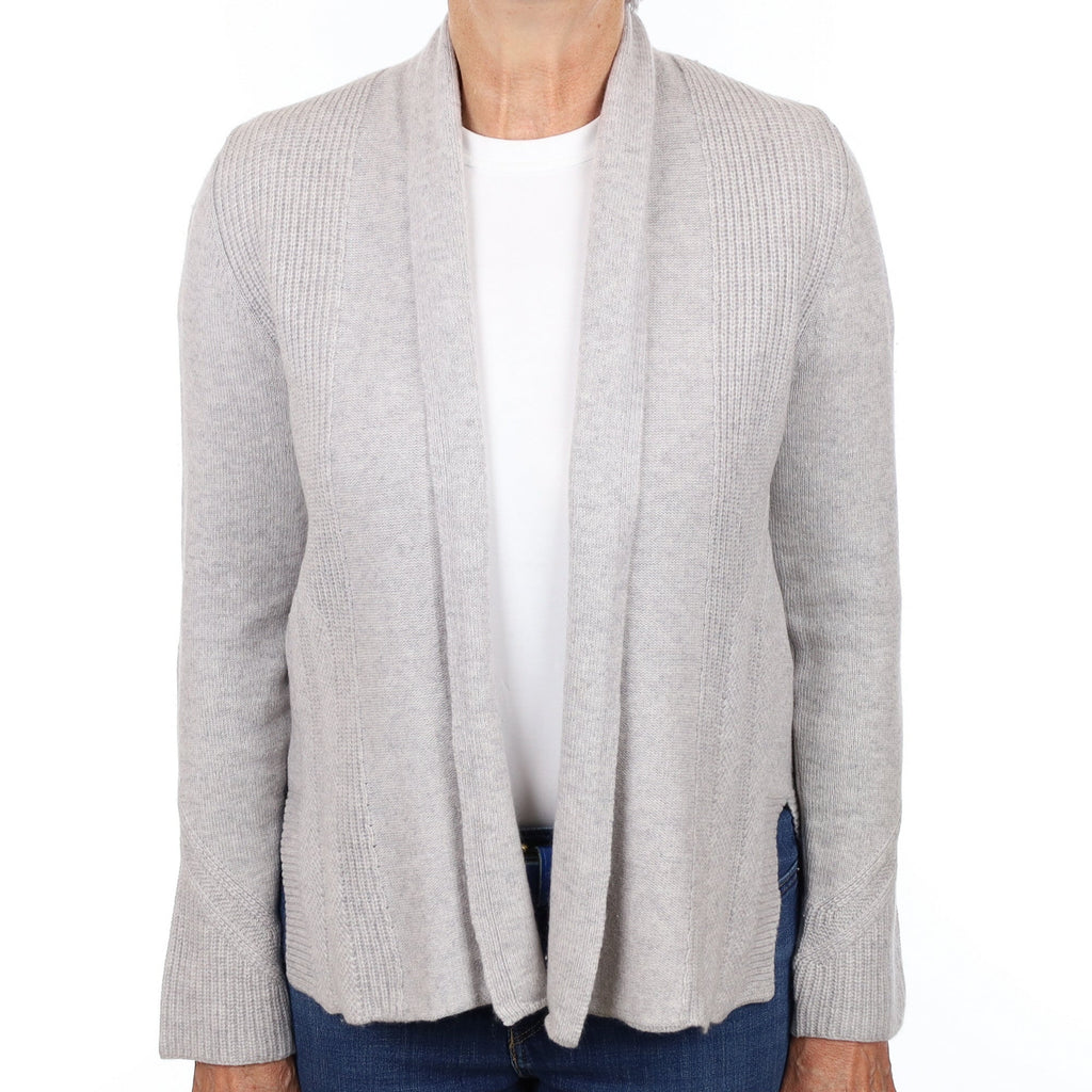 Mist Grey Textured Cashmere Edge to Edge Cardigan Medium