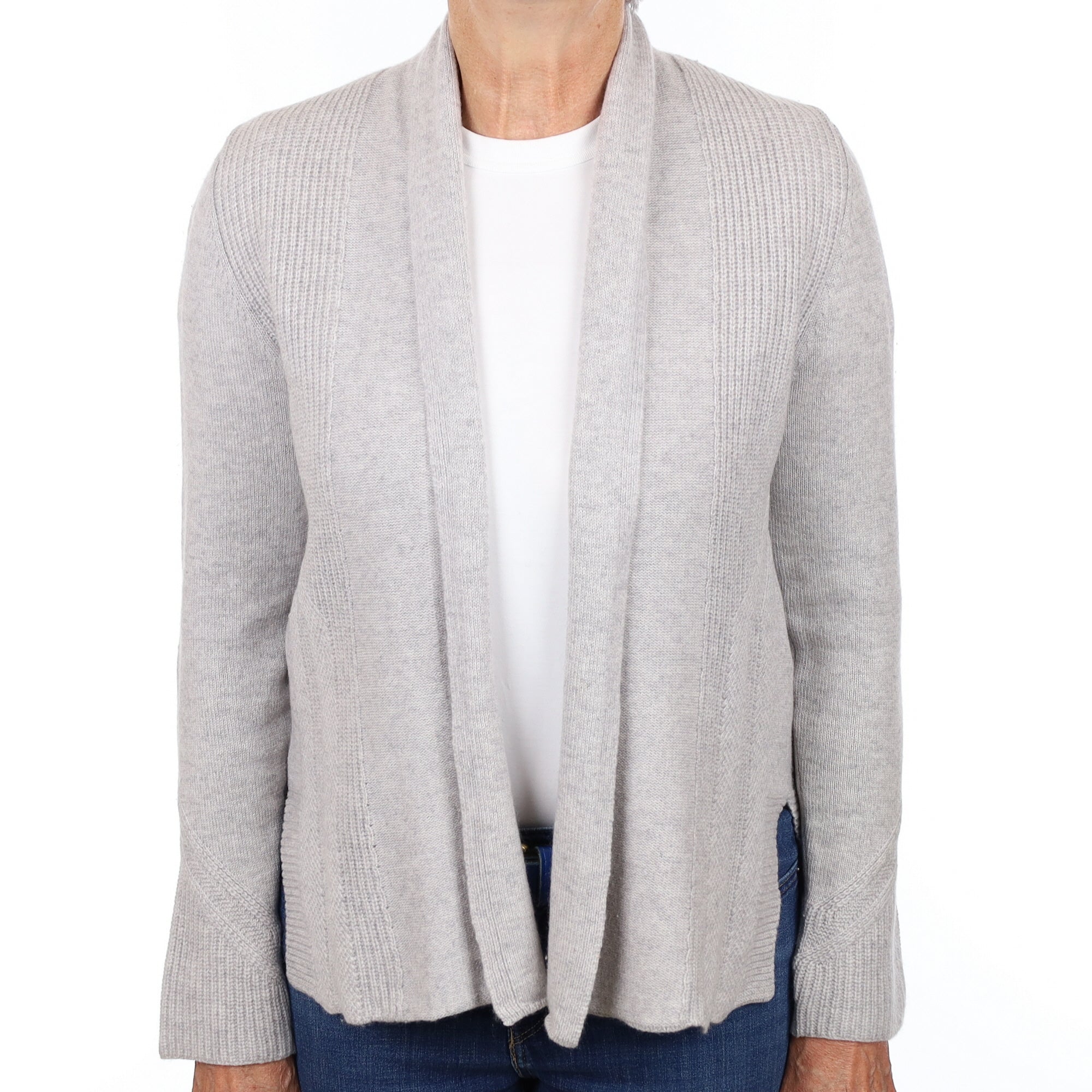 Mist Grey Textured Cashmere Edge to Edge Cardigan Medium
