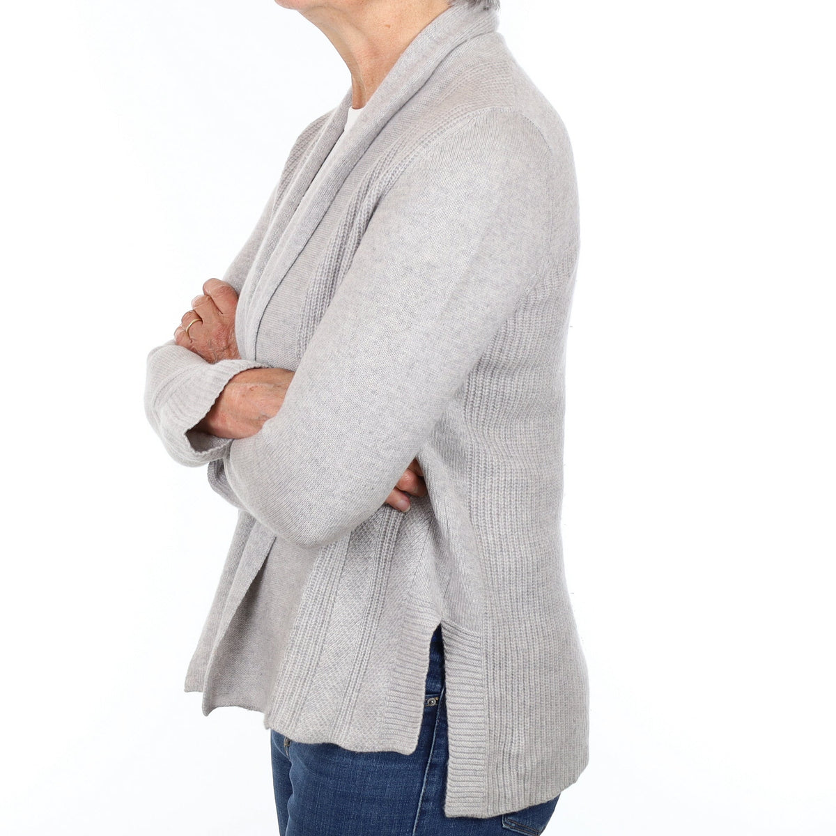 Mist Grey Textured Cashmere Edge to Edge Cardigan Medium