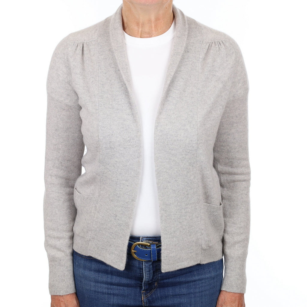 Mist Grey Cashmere Edge to Edge Cardigan with Pockets Medium