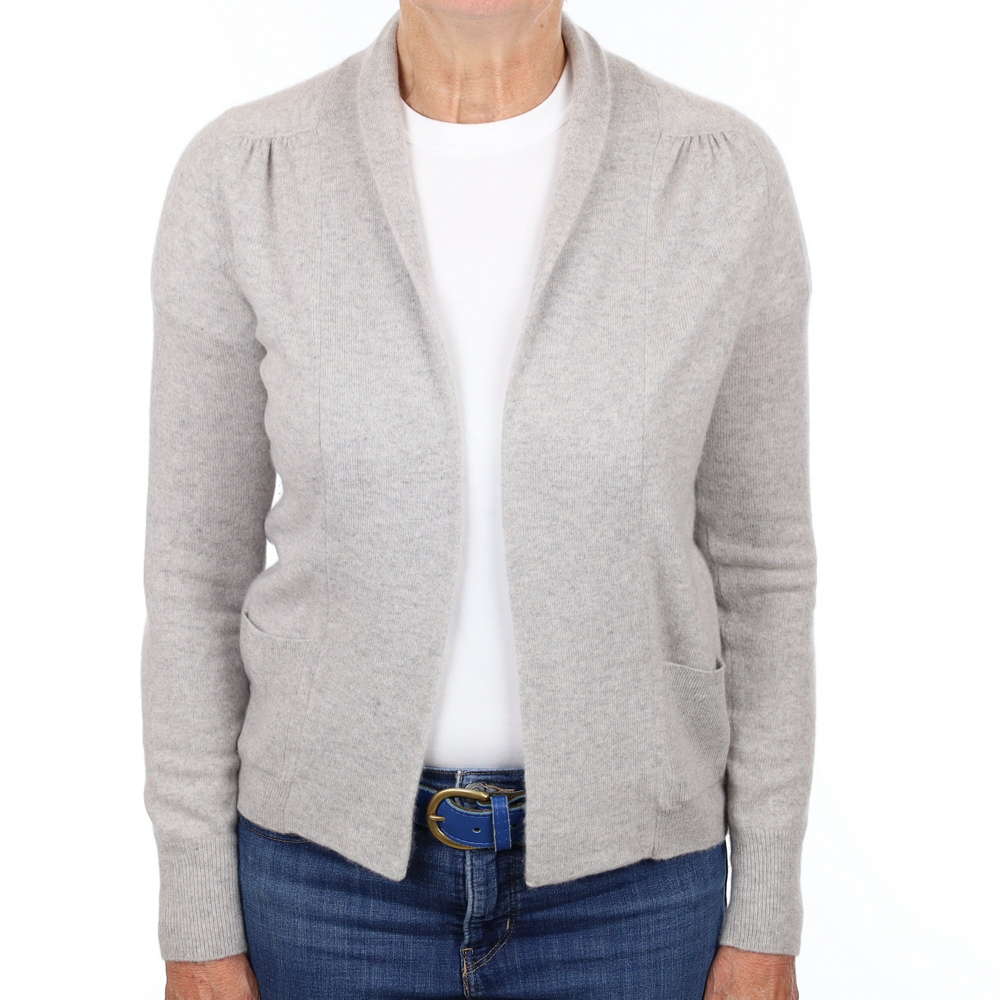 Mist Grey Cashmere Edge to Edge Cardigan with Pockets Medium