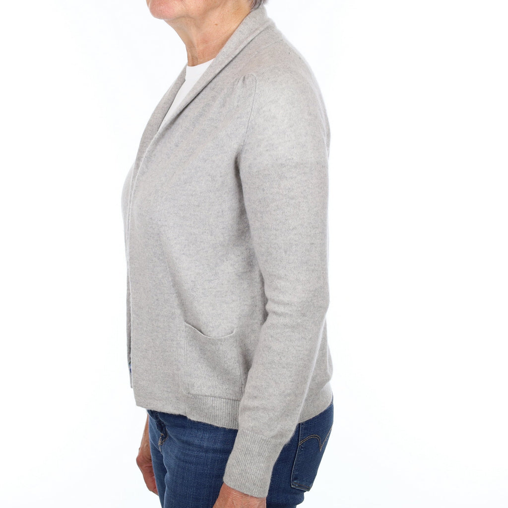 Mist Grey Cashmere Edge to Edge Cardigan with Pockets Medium
