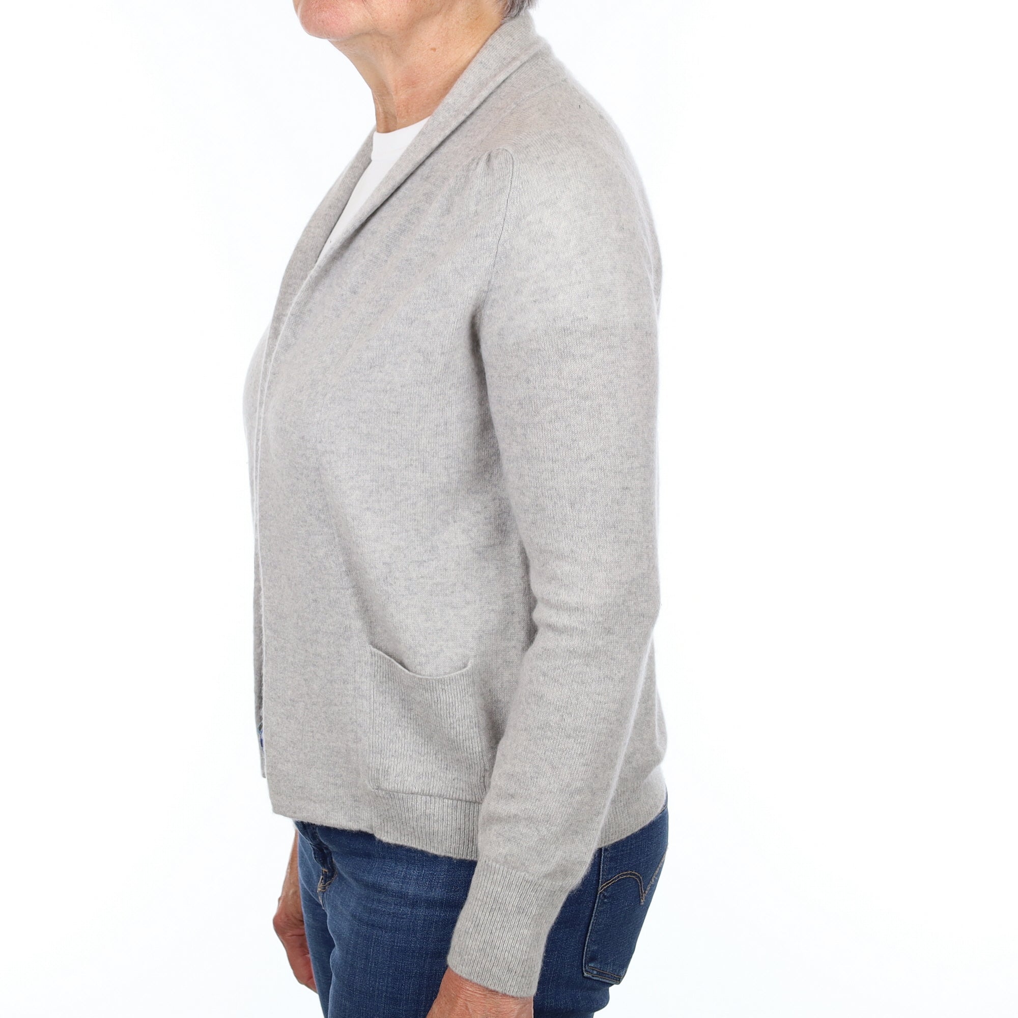 Mist Grey Cashmere Edge to Edge Cardigan with Pockets Medium