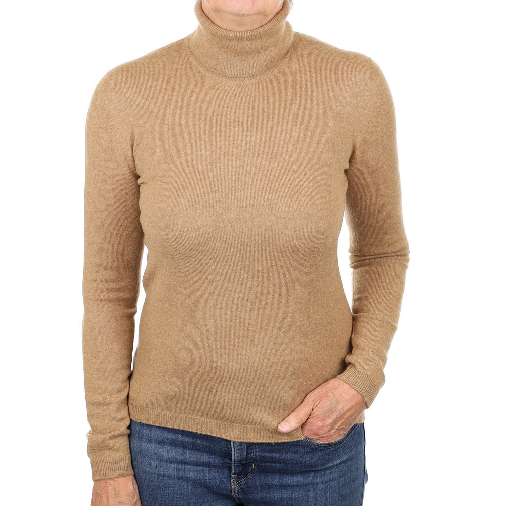 Camel Cashmere Polo Neck Jumper Medium