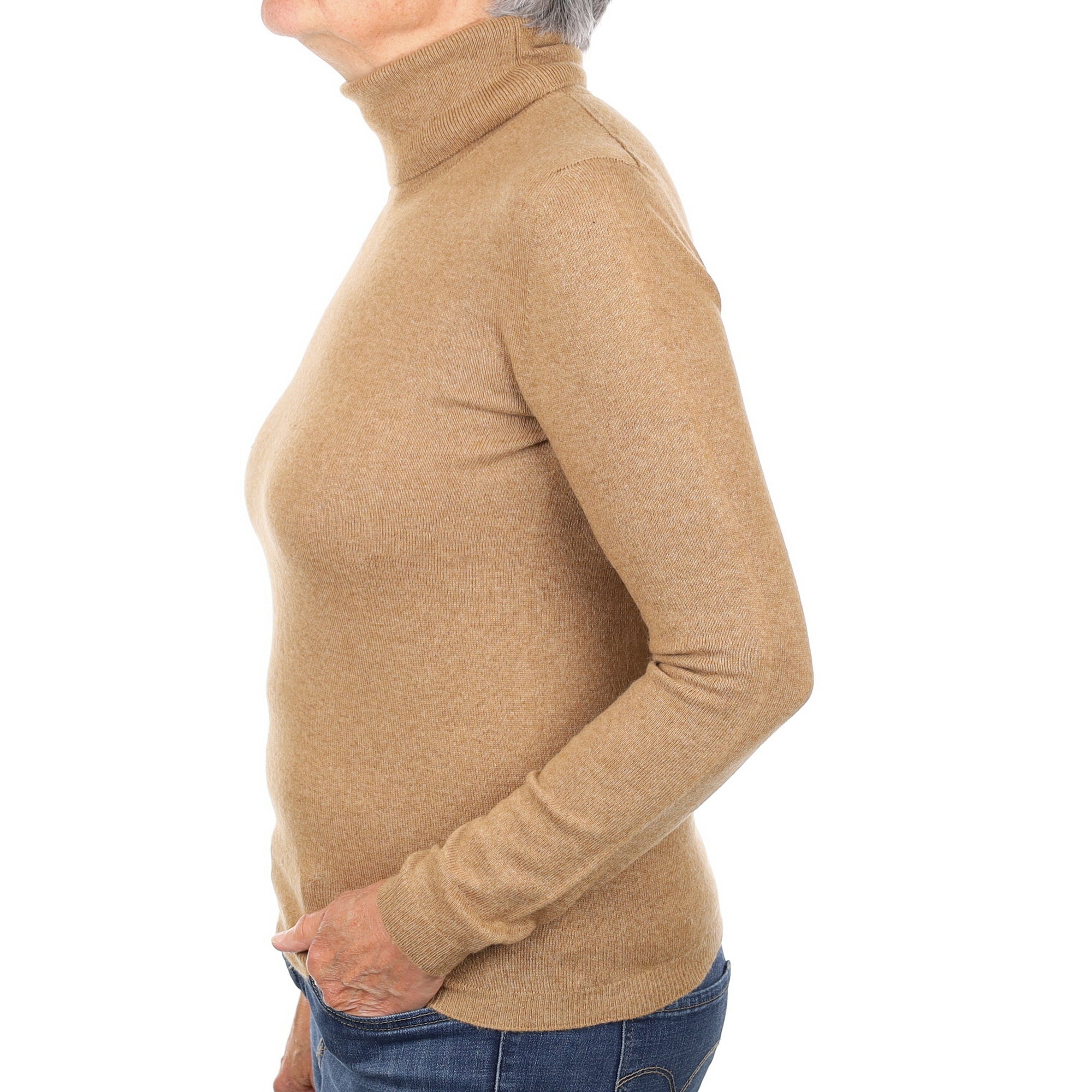 Camel Cashmere Polo Neck Jumper Medium