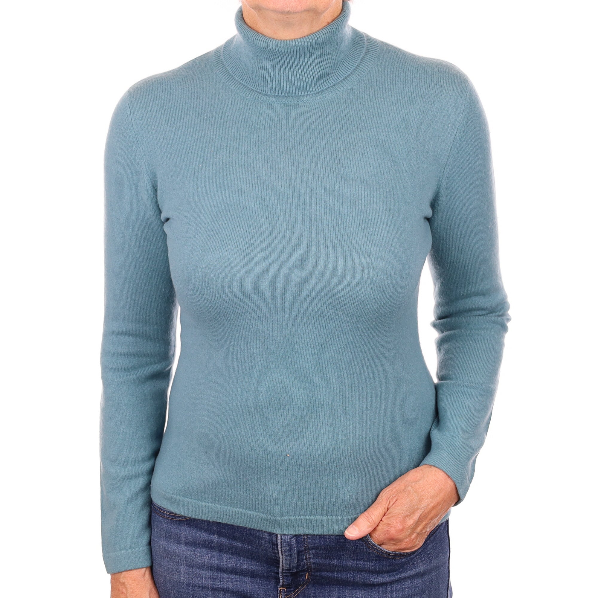 Aquamarine Cashmere Polo Neck Jumper Medium