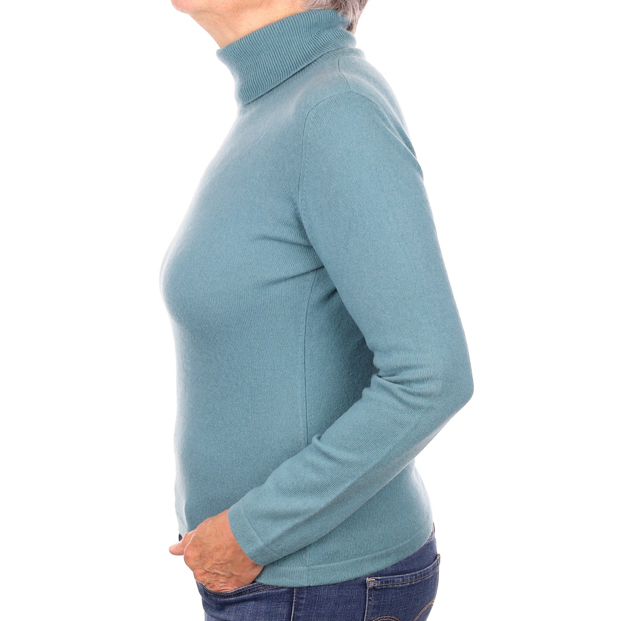 Aquamarine Cashmere Polo Neck Jumper Medium