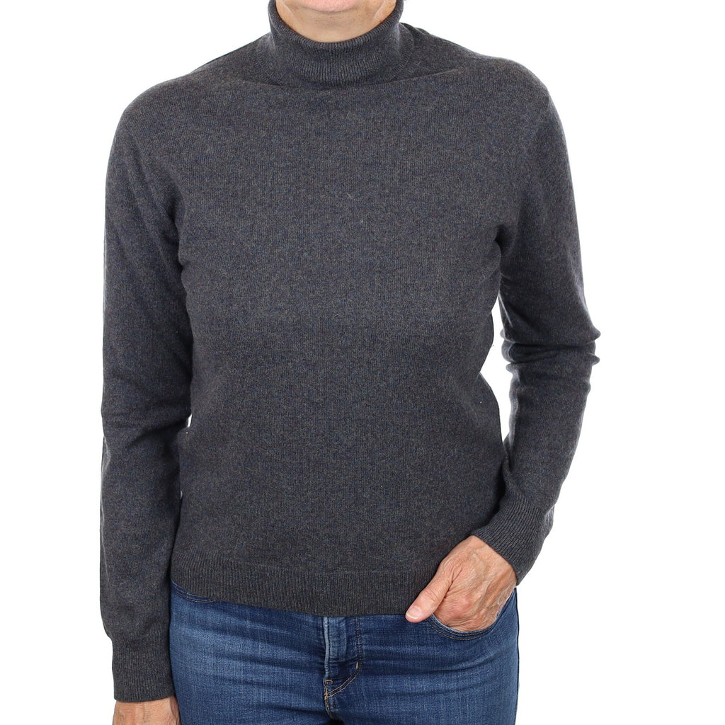 Eric Bompard Grey Brown Marl Cashmere Polo Neck Jumper Medium