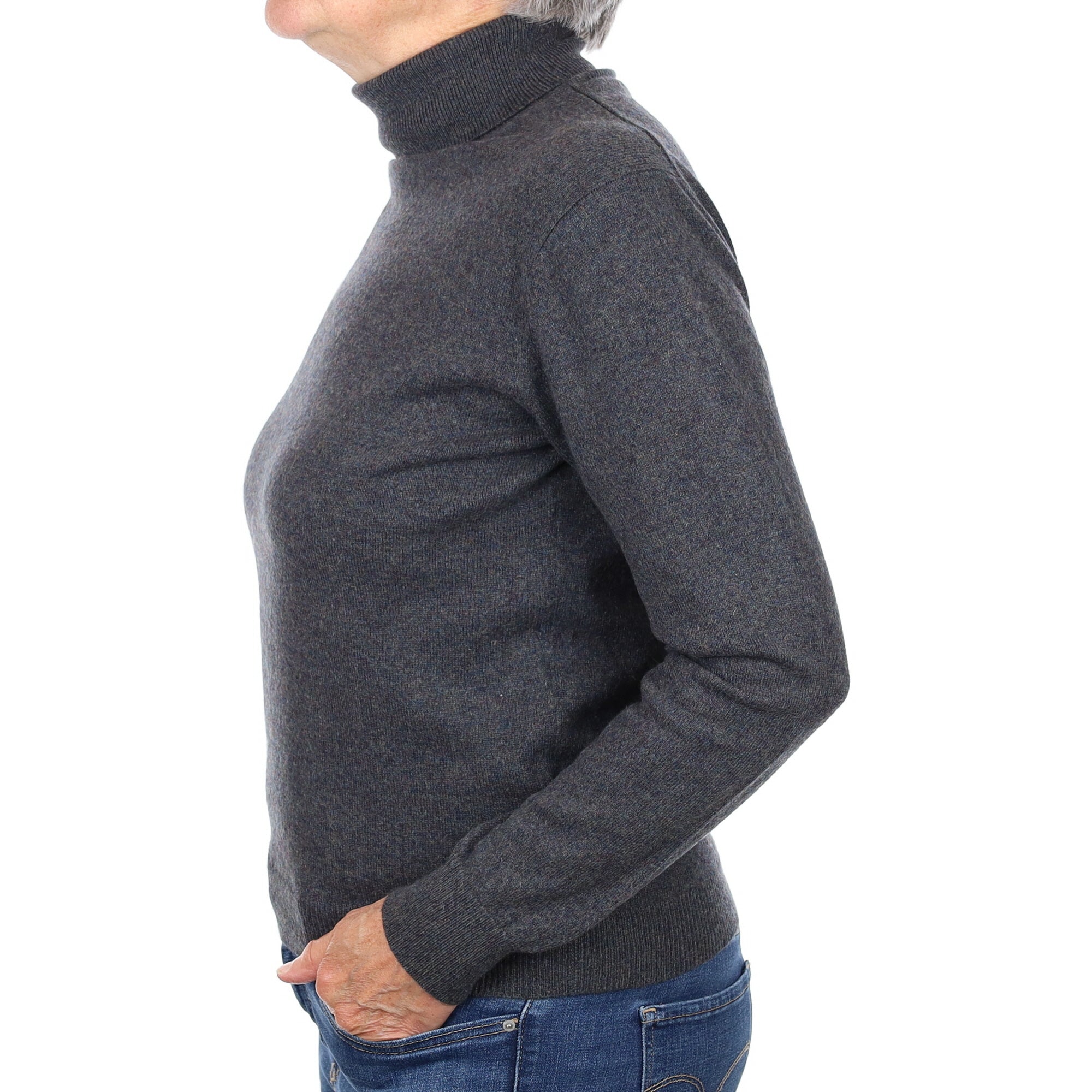 Eric Bompard Grey Brown Marl Cashmere Polo Neck Jumper Medium
