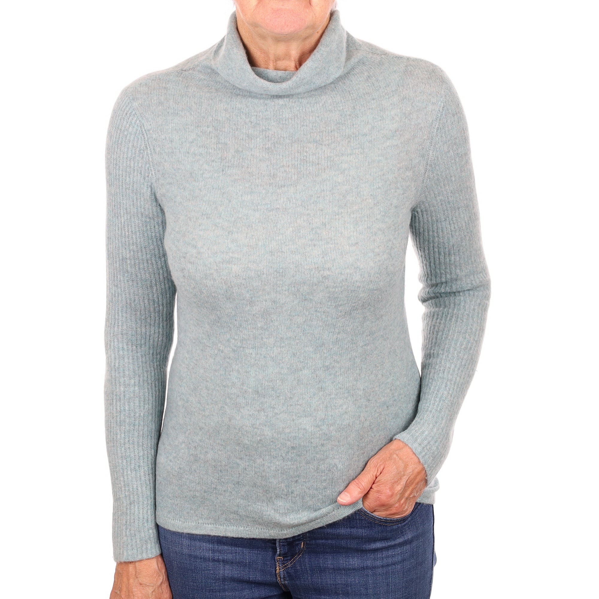 Hazy Mint Cashmere Funnel Neck Jumper Medium