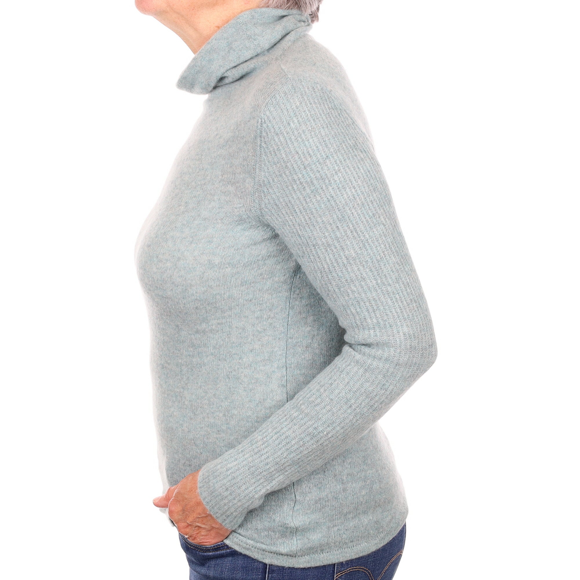 Hazy Mint Cashmere Funnel Neck Jumper Medium